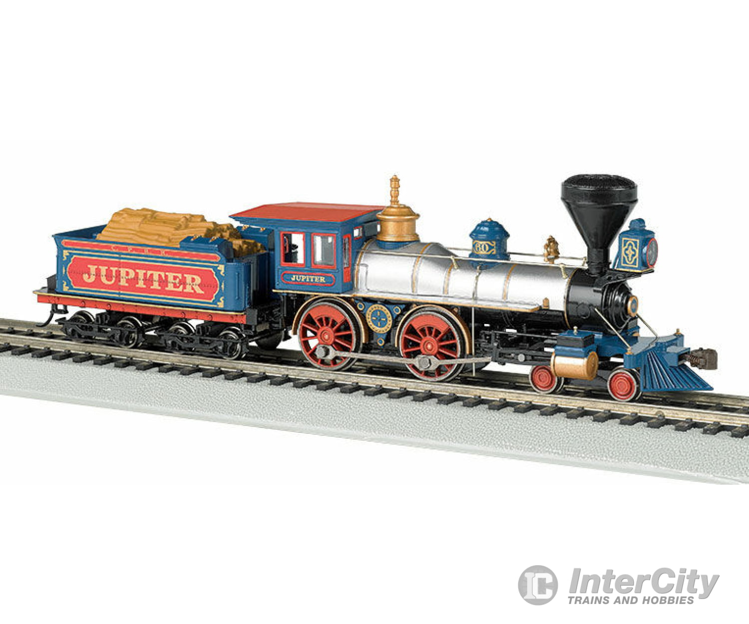 Bachmann 52702 4-4-0 W/Wood Tender Load - Sound & Dcc -- Central Pacific Jupiter (Silver Black Blue