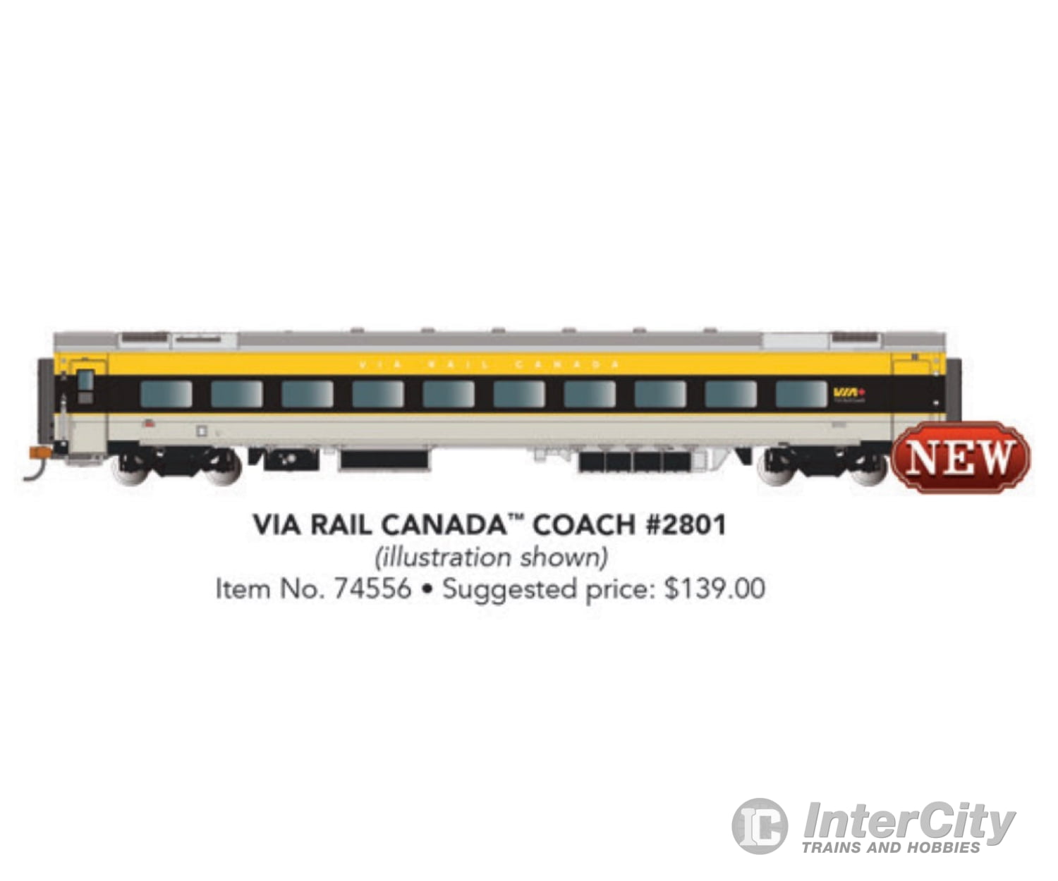 Bachmann 74556 Siemens Venture Coach - Via Version Ready To Run - - Rail Canada #2800 (Gray Black