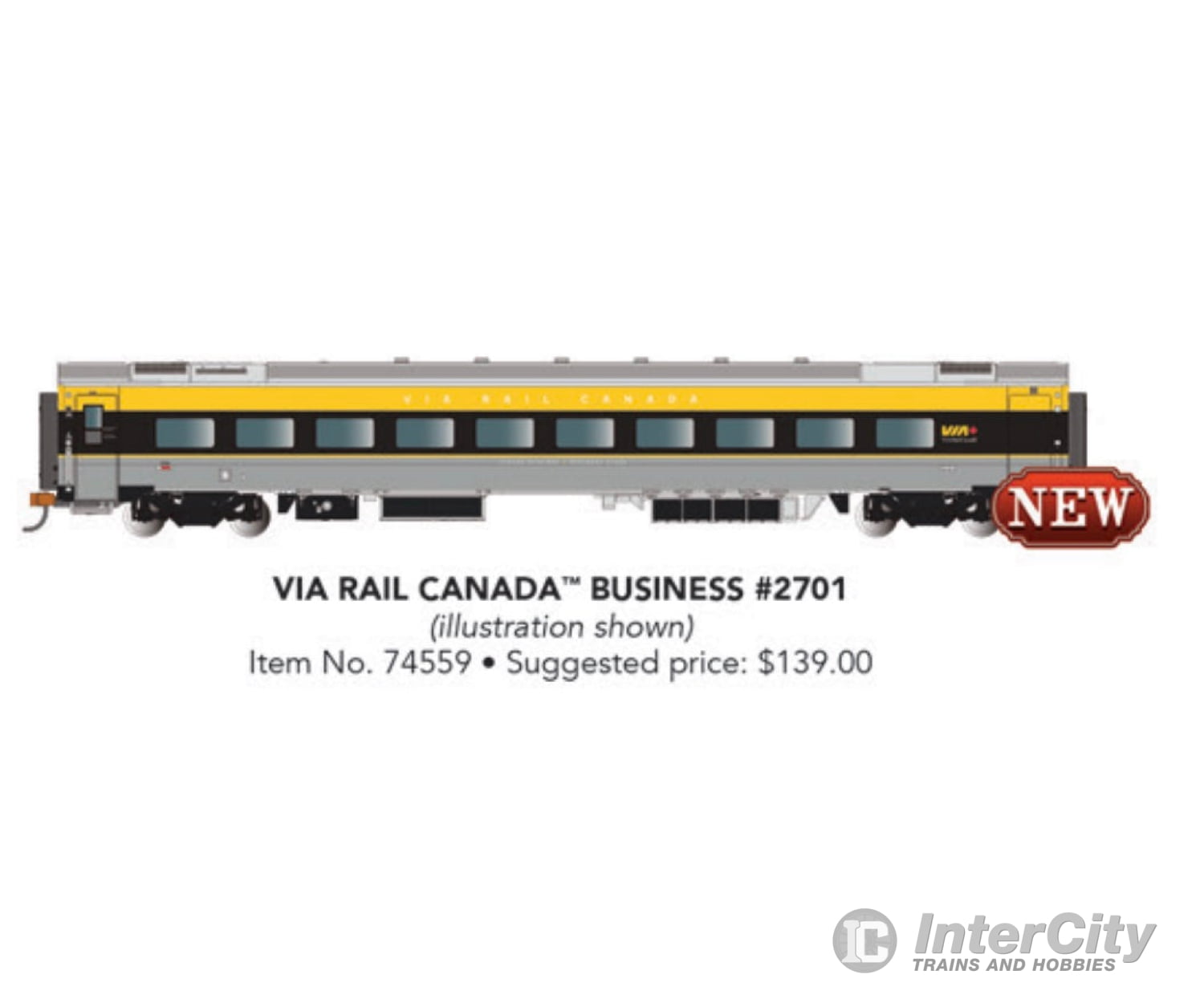 Bachmann 74559 Siemens Venture Coach - Via Version Ready To Run - - Rail Canada #2800 (Gray Black