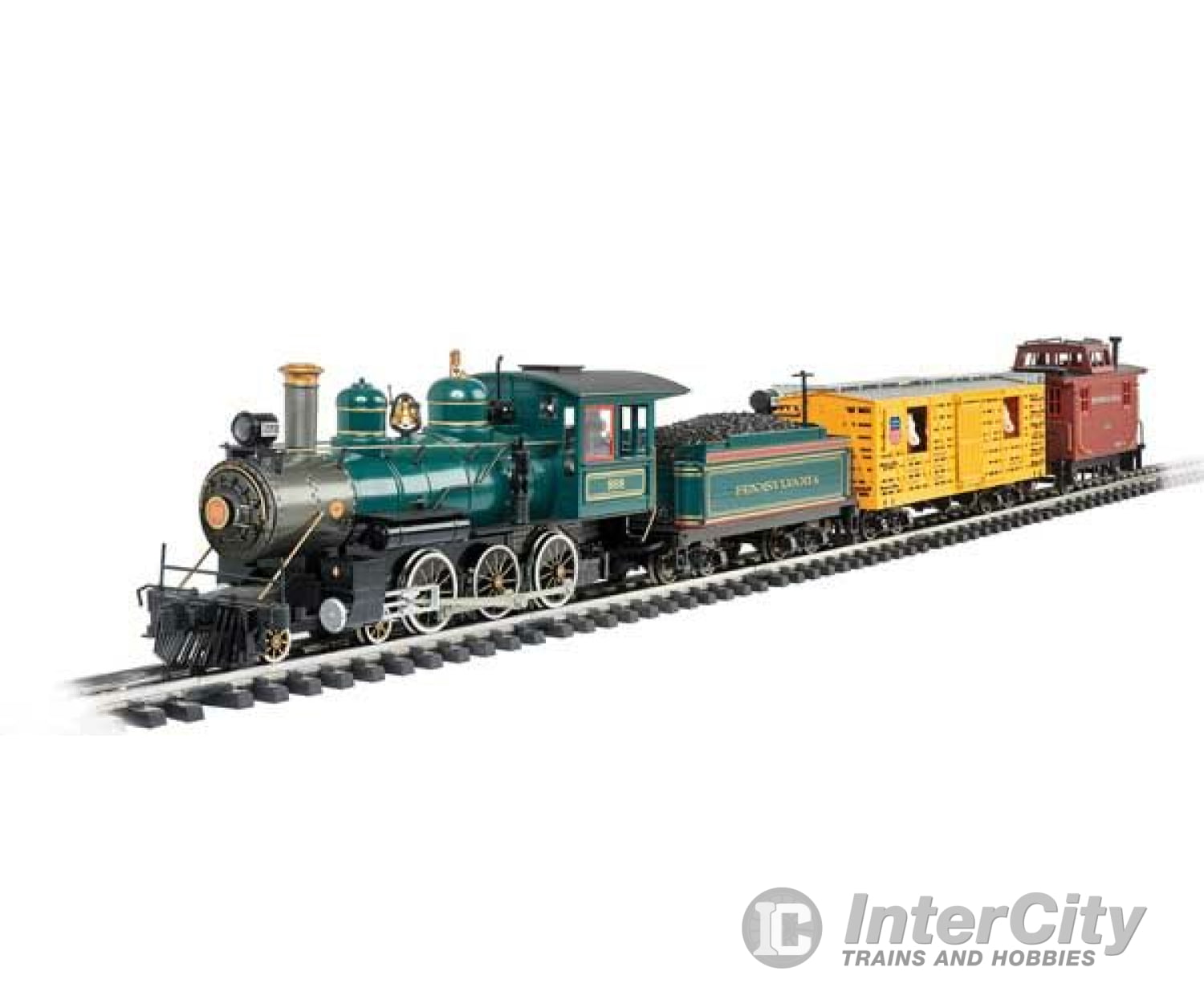 Bachmann 90040 Cowcatcher Train Set - Standard Dc -- 4-6-0 Locomotive Animated Stock Car Caboose;