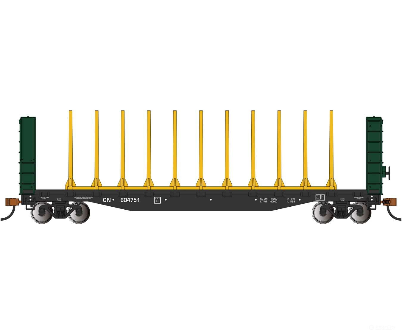 Bachmann 12902 52 Centerbeam Bulkhead Flatcar - Ready To Run -- Canadian National #60472 (Black)