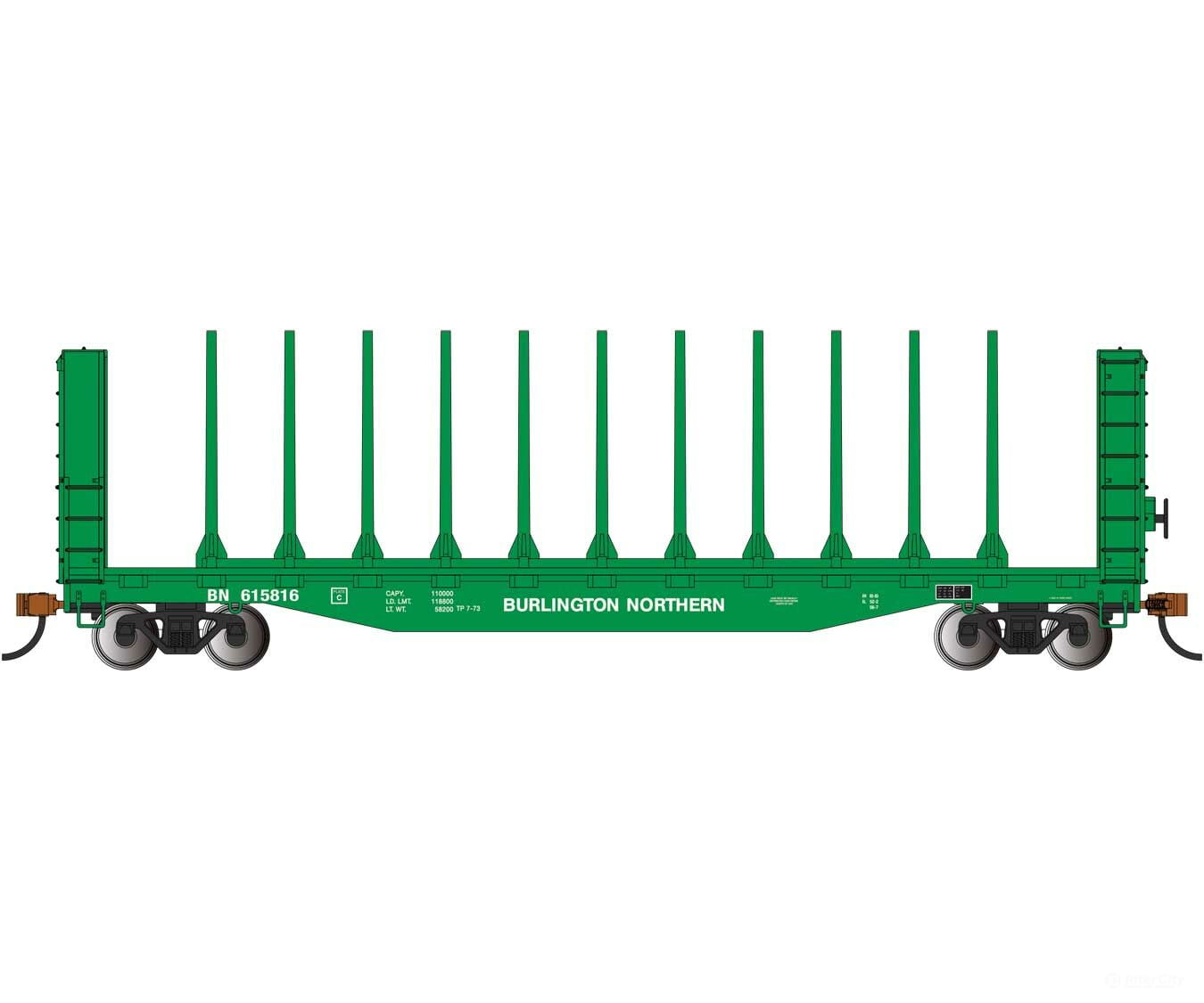 Bachmann 12903 52 Centerbeam Bulkhead Flatcar - Ready To Run -- Burlington Northern #615816 (Cascade