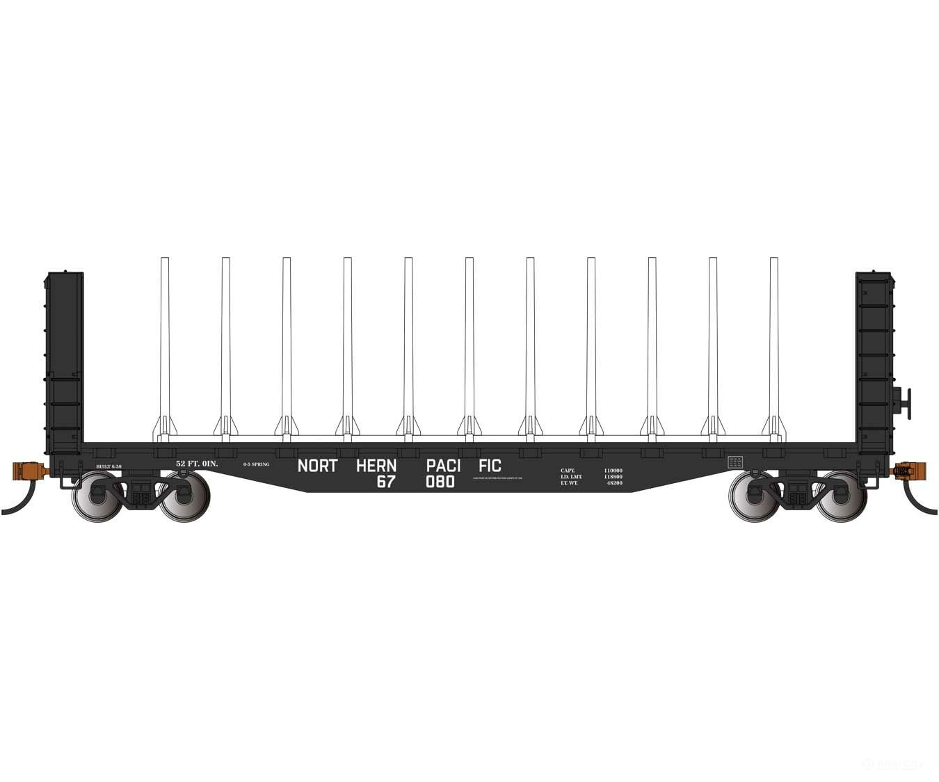 Bachmann 12904 52 Centerbeam Bulkhead Flatcar - Ready To Run -- Northern Pacific #67080 (Black)
