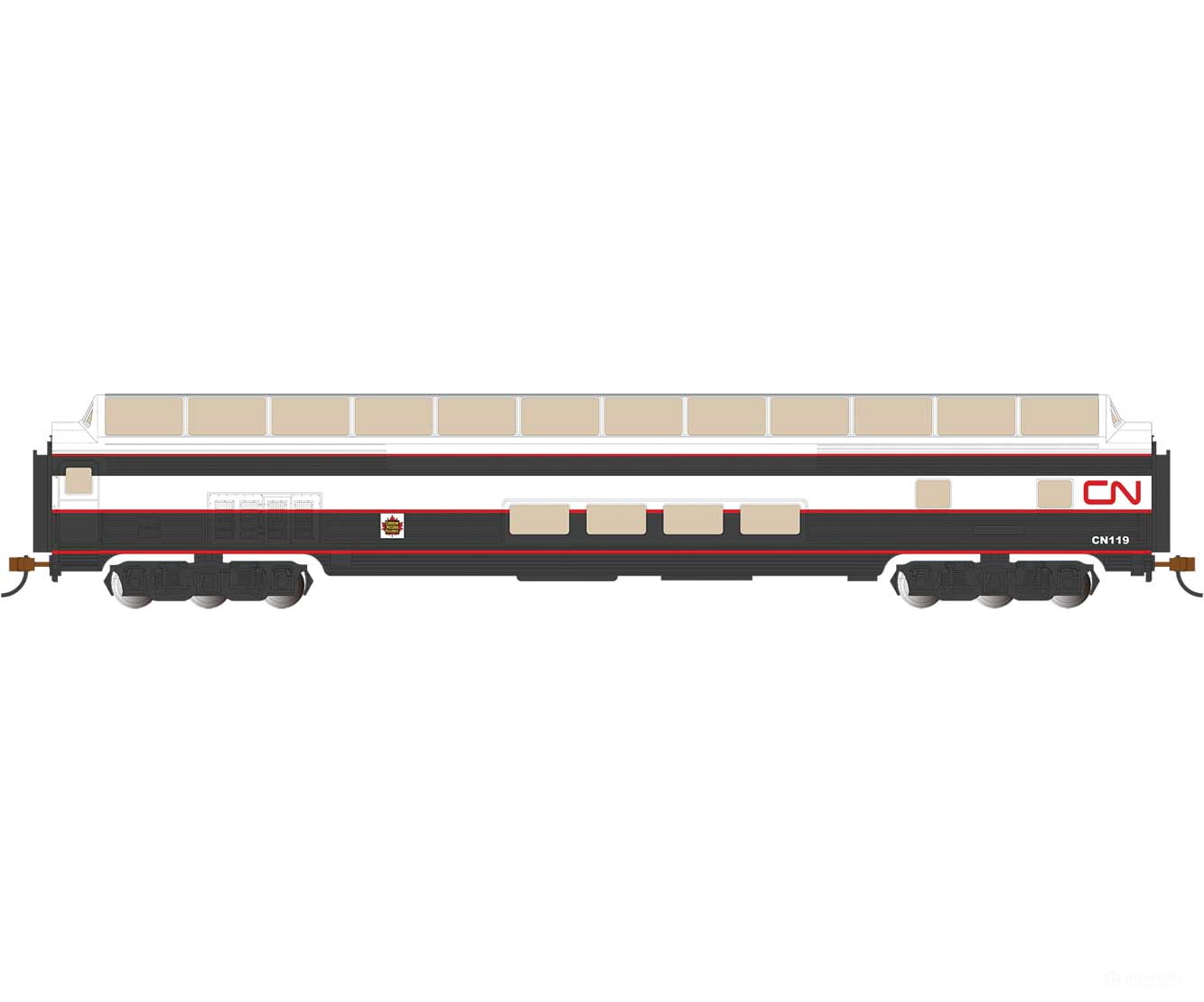 Bachmann HO 13012 Budd 85’ Full-Length Dome with Lights - Silver Series(R) - Canadian National #119 (black white Noodle