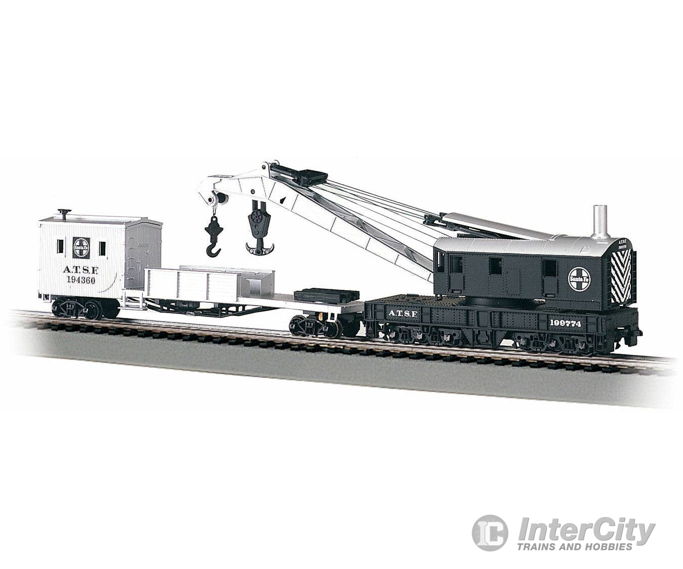 Bachmann HO 16102 250-Ton Crane Derrick with Boom Tender - Silver Series - Atchison Topeka & Santa Fe (black silver)