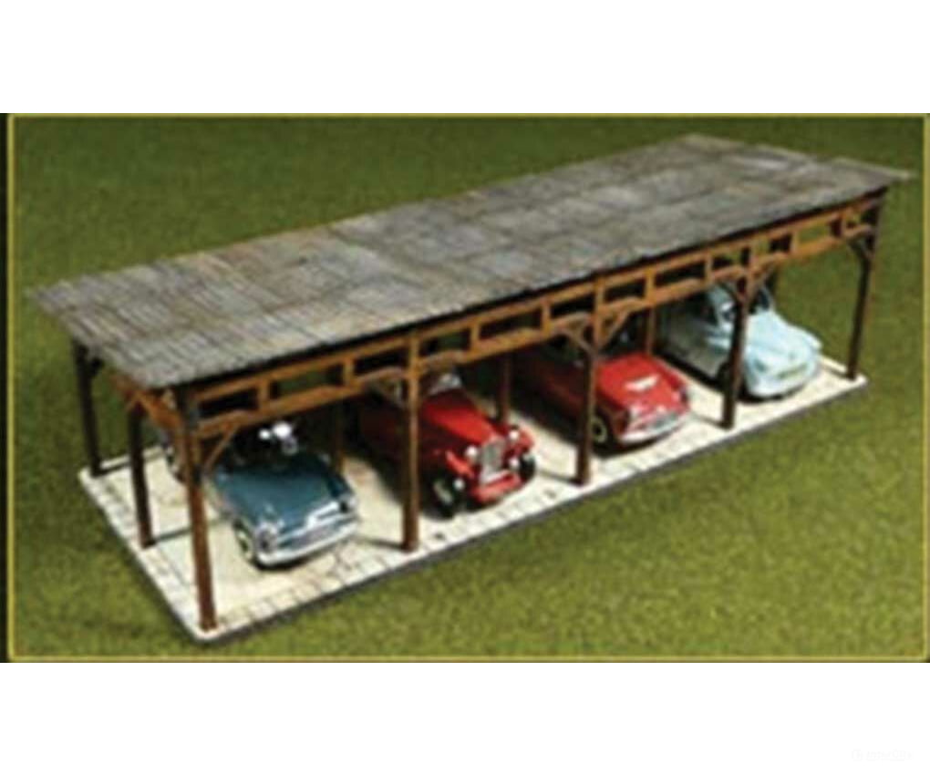 Bachmann 39102 Car Shed/4-Space Carport -- Laser-Cut Wood Kit Structures