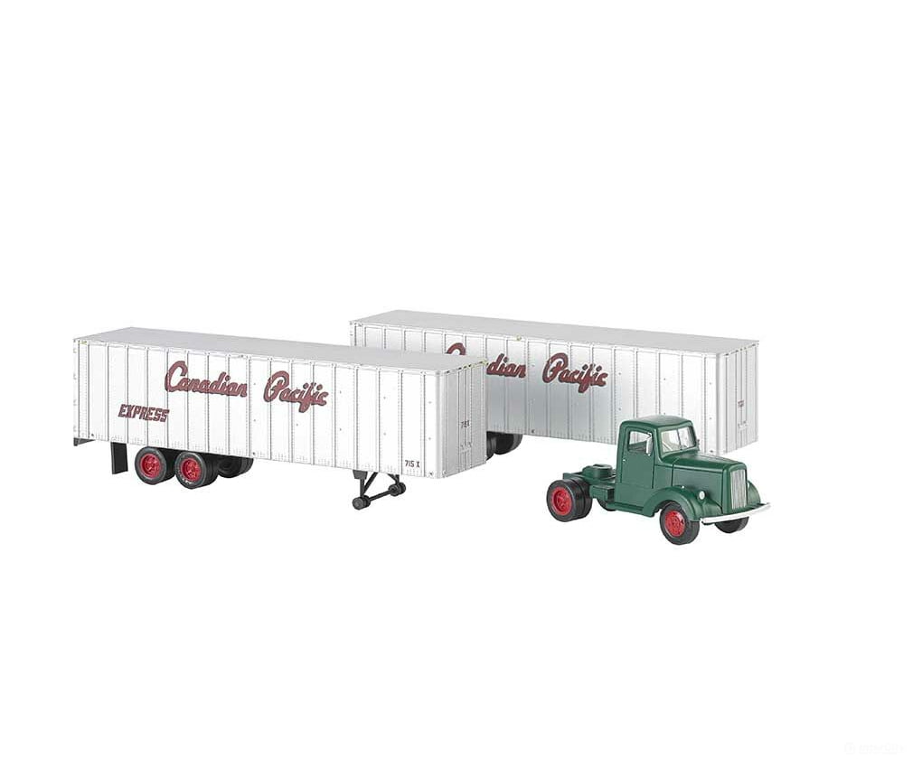 Bachmann 42233 White Tractor W/2 Piggyback Van Trailers - Assembled -- Canadian Pacific (Green