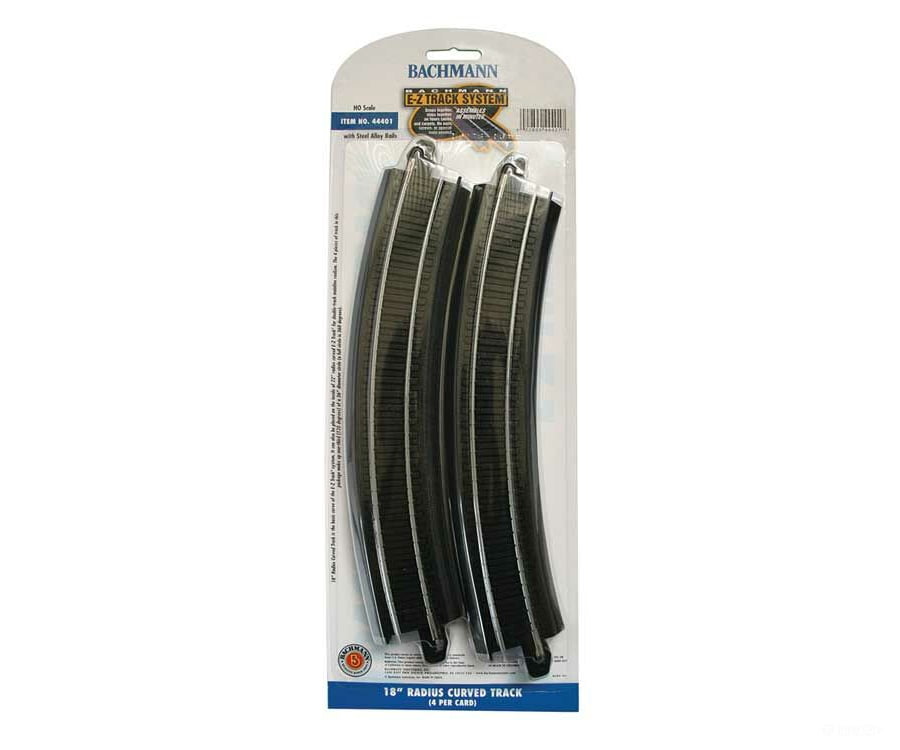 Bachmann 44401 Curved Track W/Steel Rail & Black Roadbed - E-Z Track(R) -- 18 Radius Pkg(4) Turnouts