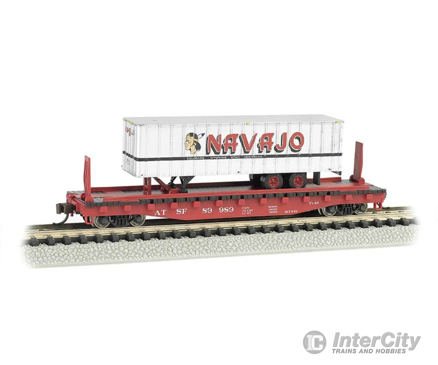 Bachmann N 16751 526 Flatcar With 35 Trailer - Ready To Run Silver Series(R) -- Santa Fe #89989 (Red