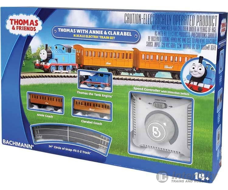 Bachmann N 24028 Thomas and Friends(TM) Thomas with Annie & Clarabel Train Set - Standard DC - Locomotive 2 Cars; E-Z