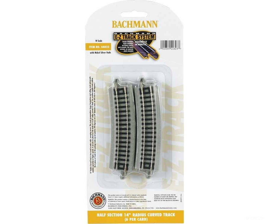 Bachmann N 44823 Curved Track W/Nickel Silver Rail & Gray Roadbed - E-Z Track(R) 14’’ Radius