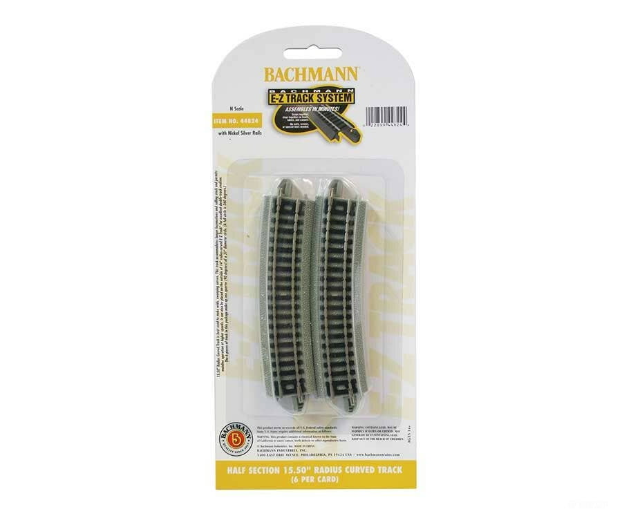 Bachmann N 44824 Curved Track W/Nickel Silver Rail & Gray Roadbed - E-Z Track(R) 15-1/2’’