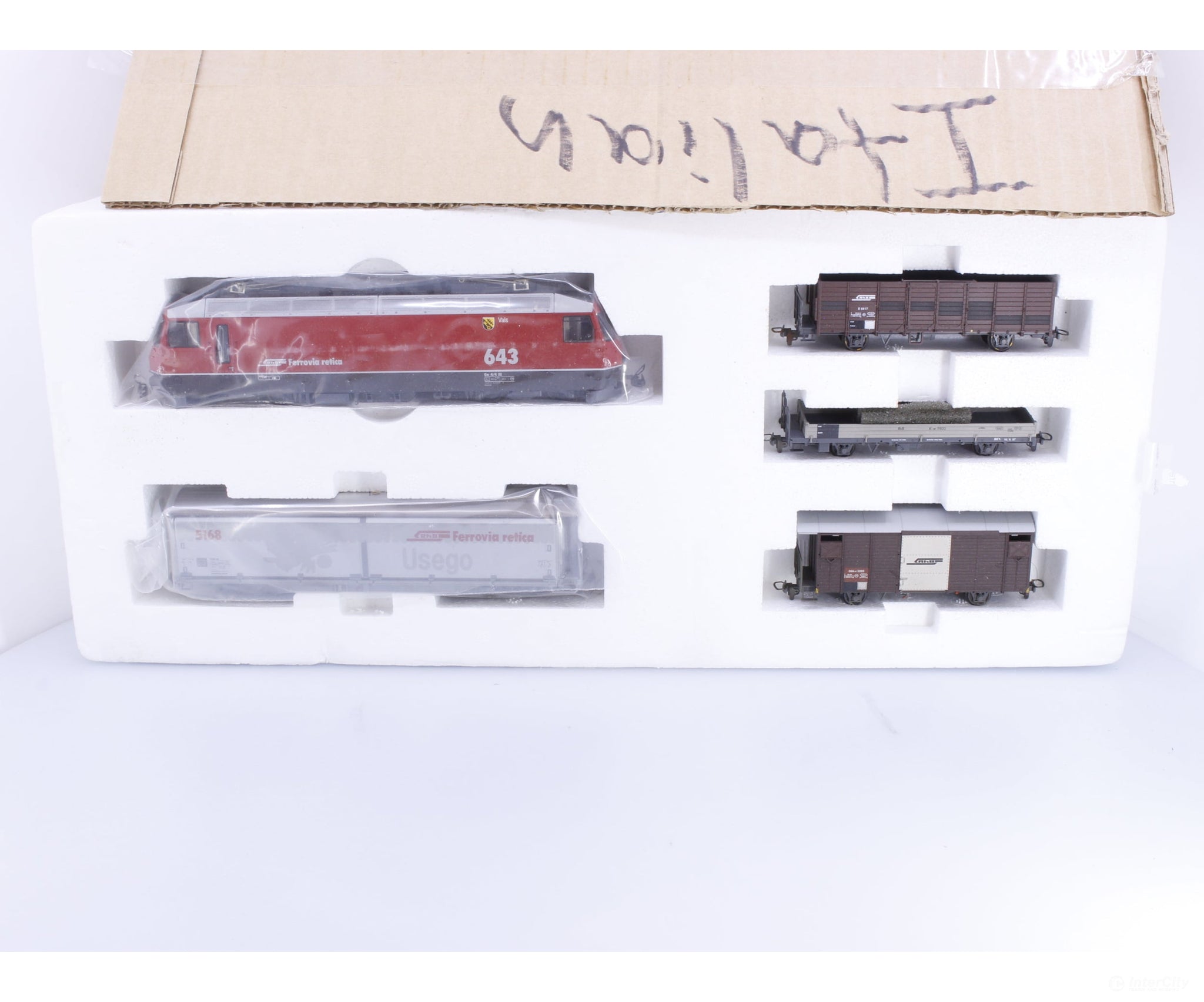 Bemo 7259120 HOm Ge 4/4 Electric Locomotive with 4 Freight Cars and Track RhB (Switzerland) 643 Analog DC - Starter &