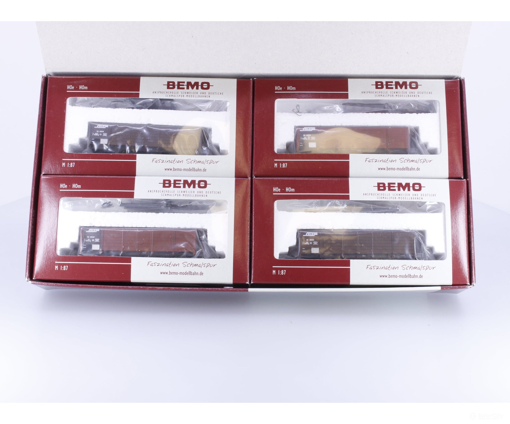 Bemo 7454120 HOm RhB High Side Gondola 4 Pack Ek 6026 6028 6030 6033 - European Freight Cars