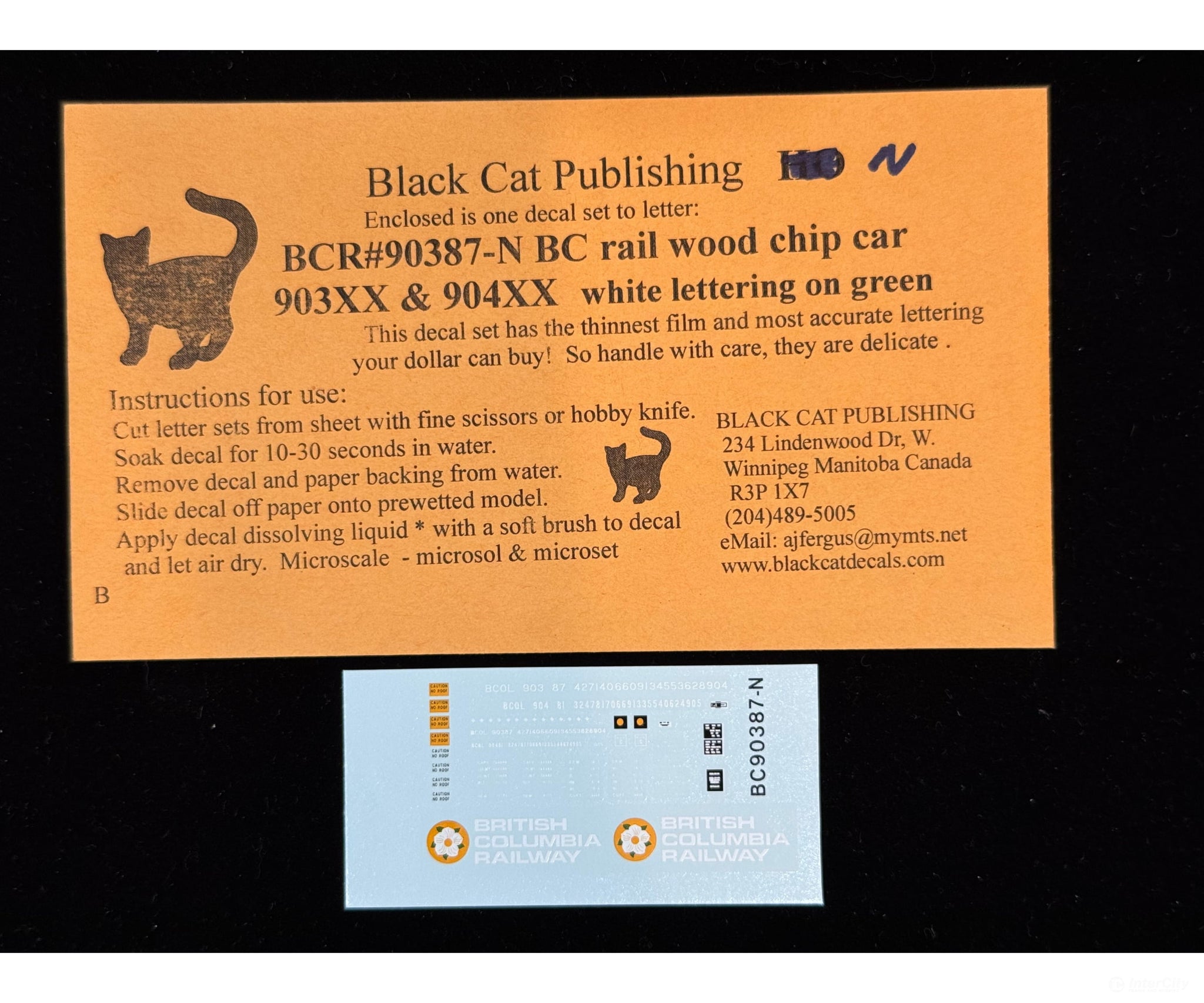 Cat Sticker Bc Black Cat Decals BCR90387-N N Scale BC Rail Wood Chip Car 903XX & 904X