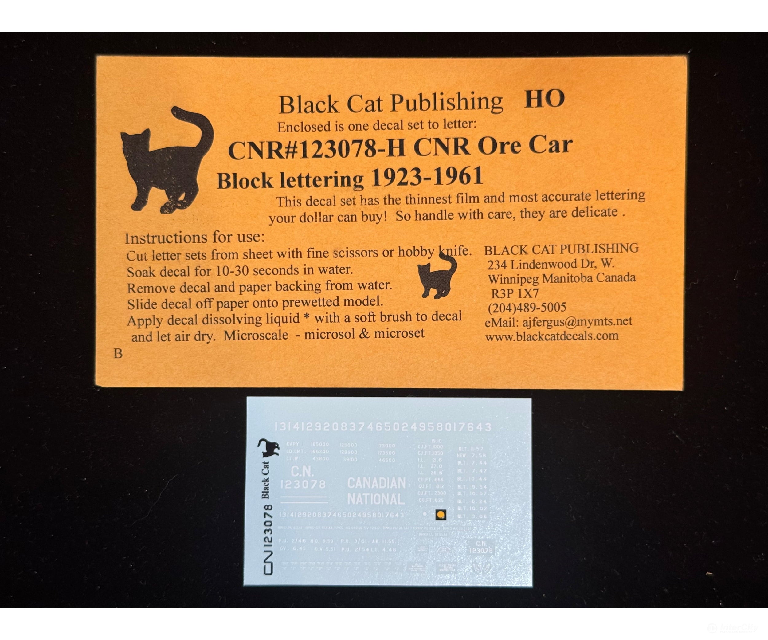 Black Cat Decals CNR123078-H HO CNR Ore Car Block Lettering 1923-1961 - Decals
