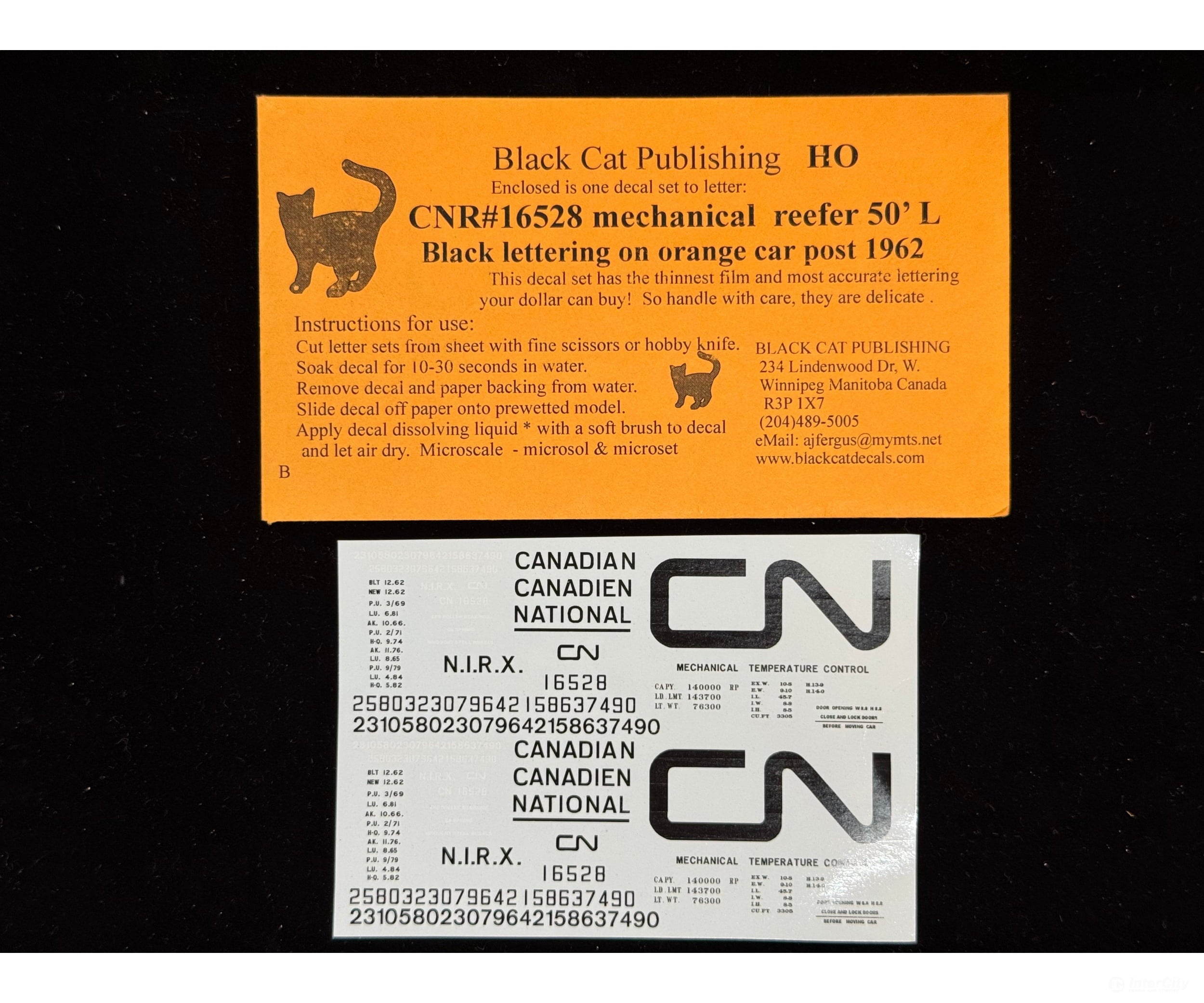 Black Cat Decals CNR16528-H HO Mechanical Reefer 50’ L Black Lettering on Orange Car Post 1962 - Decals