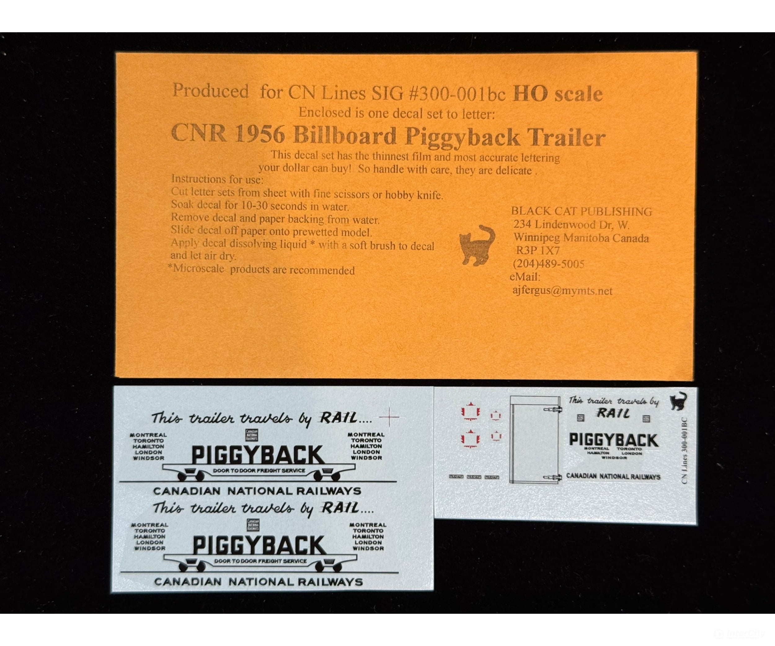 Black Cat Decals CNR1956 HO Billboard Piggyback Trailer SIG #300-001bc - Decals