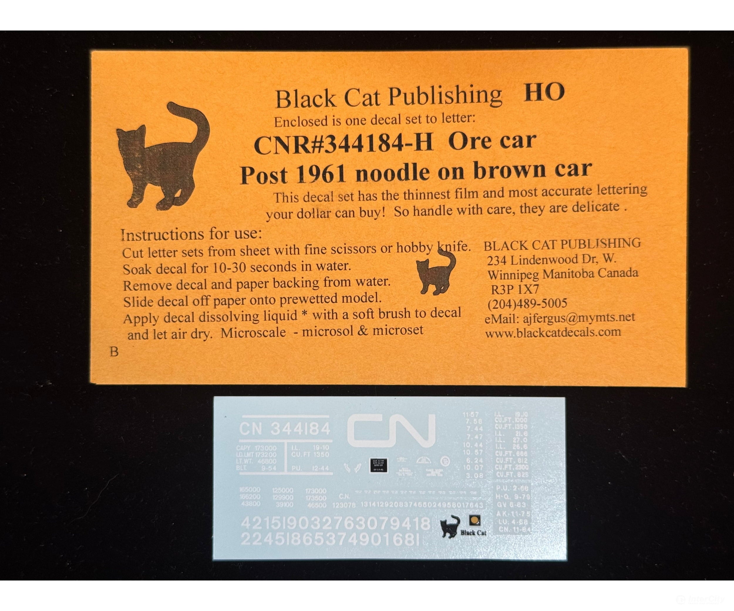 Black Cat Decals CNR344184-H HO Ore Car Post 1961 Noodle on Brown Car - Decals