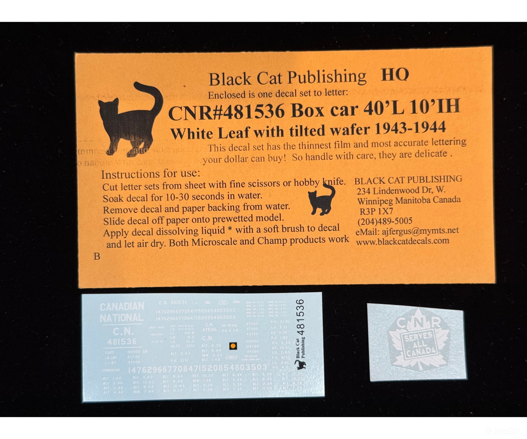 Black Cat Decals CNR481536 HO CNR Box Car 40’L x 10’H White Leaf with Tilted Wafer 1943-1944 - Decals