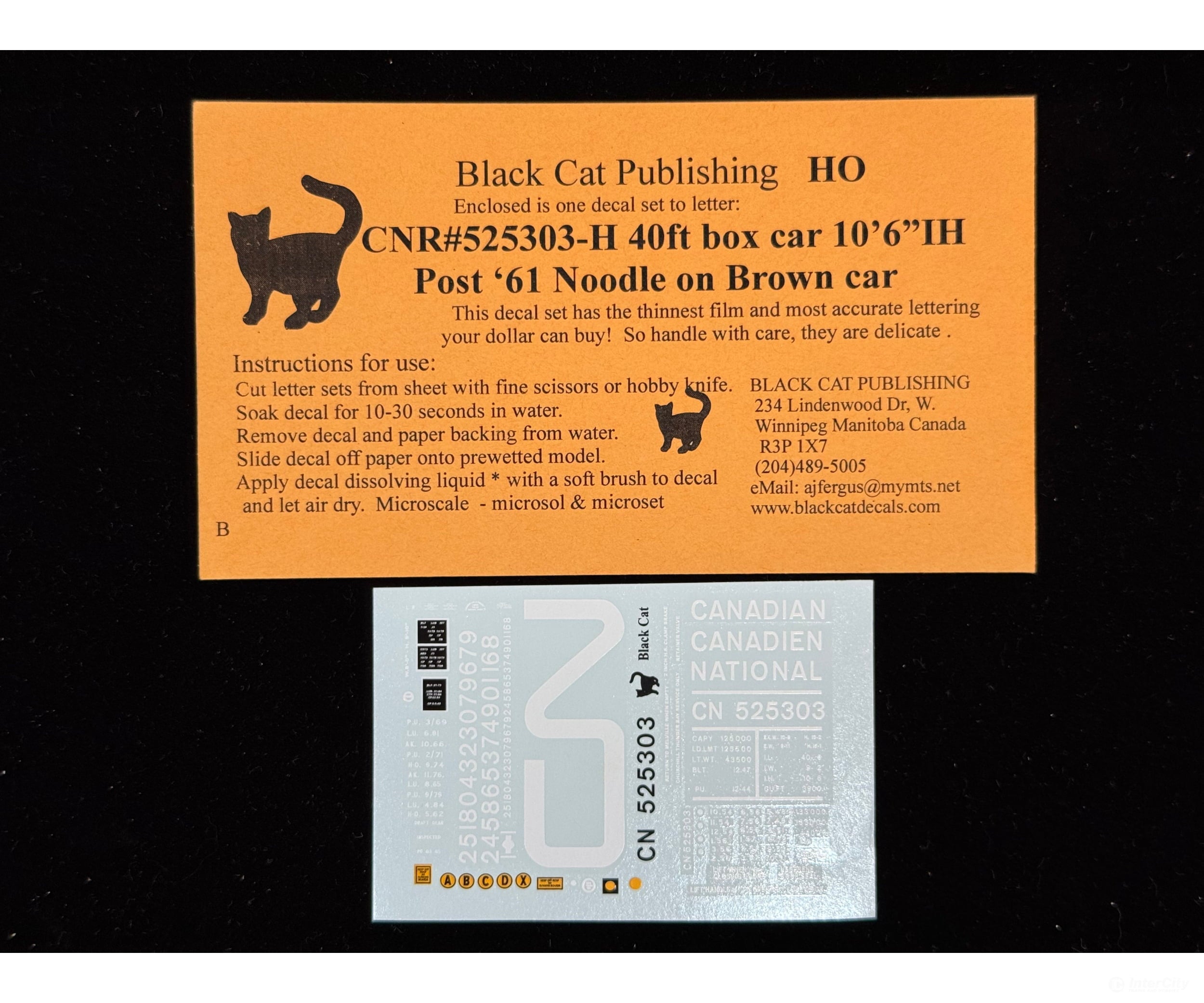 Black Cat Decals CNR525303-H HO CN 40 ft box 10’6’’ IH post 61 Noodle on Brown Car Decals