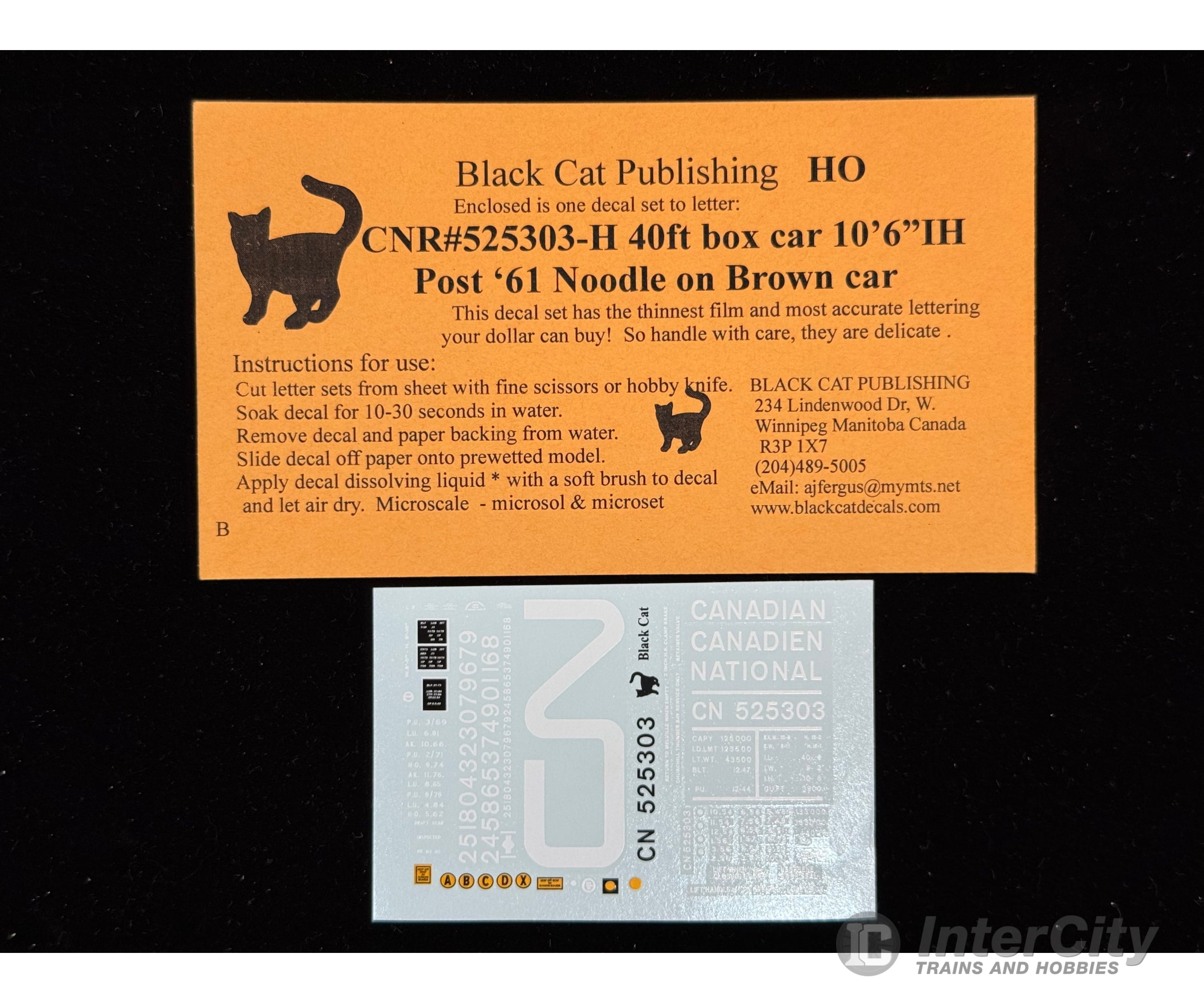 Black Cat Decals CNR525303-H HO CN 40 ft box 10’6’’ IH post 61 Noodle on Brown Car Decals