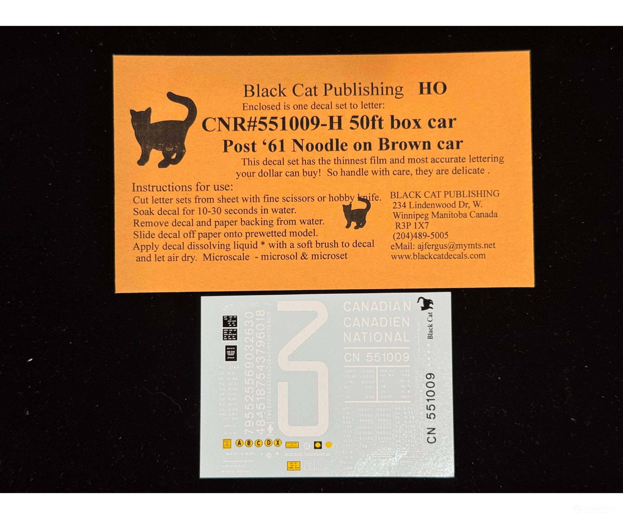 Black Cat Decals CNR551009-H HO 50’ Box Car Post 1961 Noodle on Brown Car - Decals