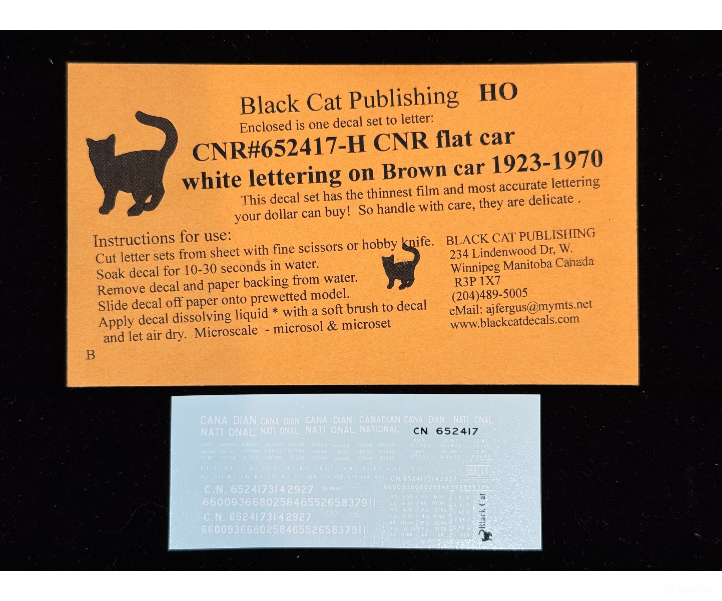 Black Cat Decals CNR652417-H HO CNR Flat Car White Lettering on Brown Car 1923-1970 - Decals