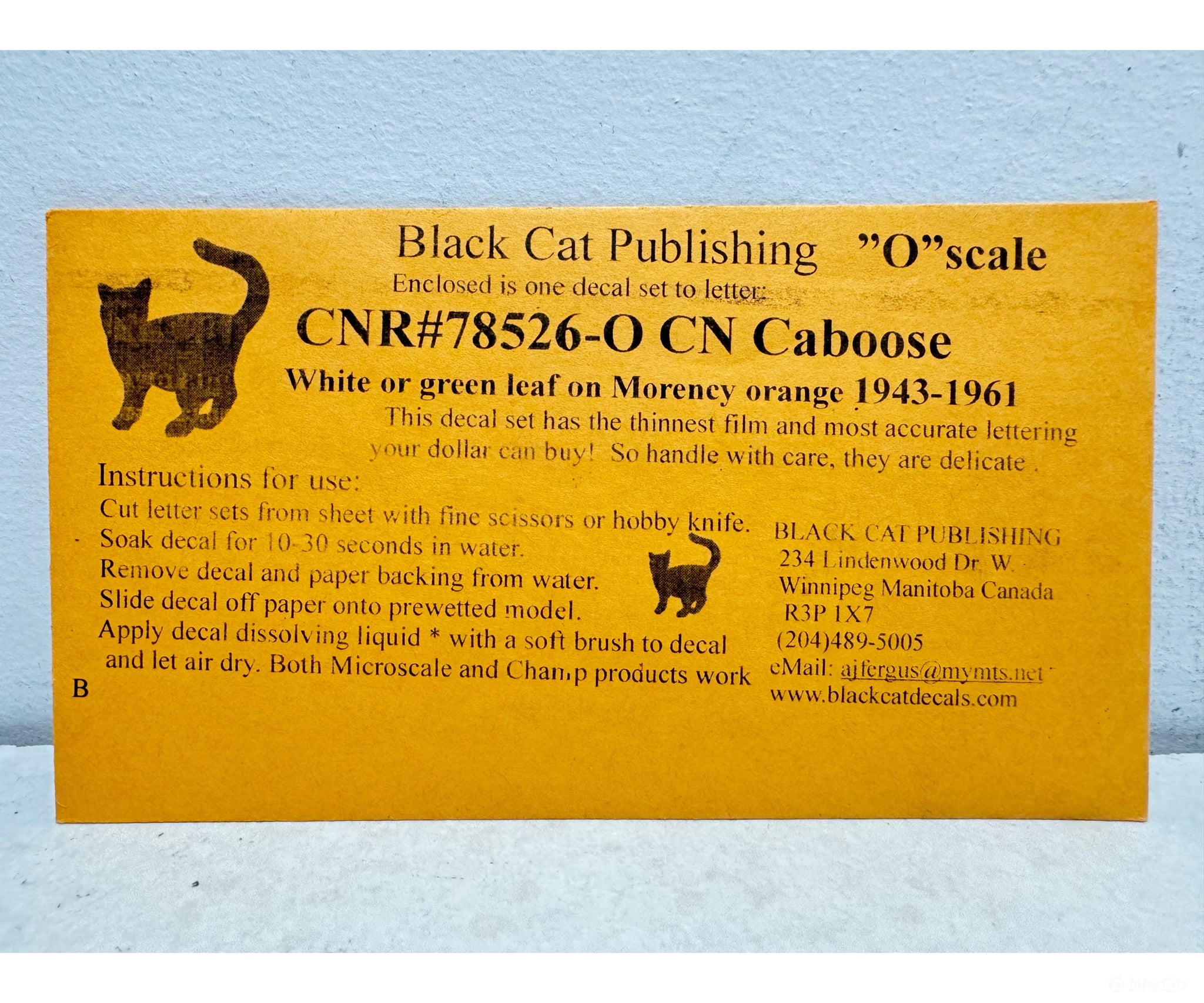 Black Cat Decals Cnr78526-O O Cnr Scale Caboose With All 3 Leaves