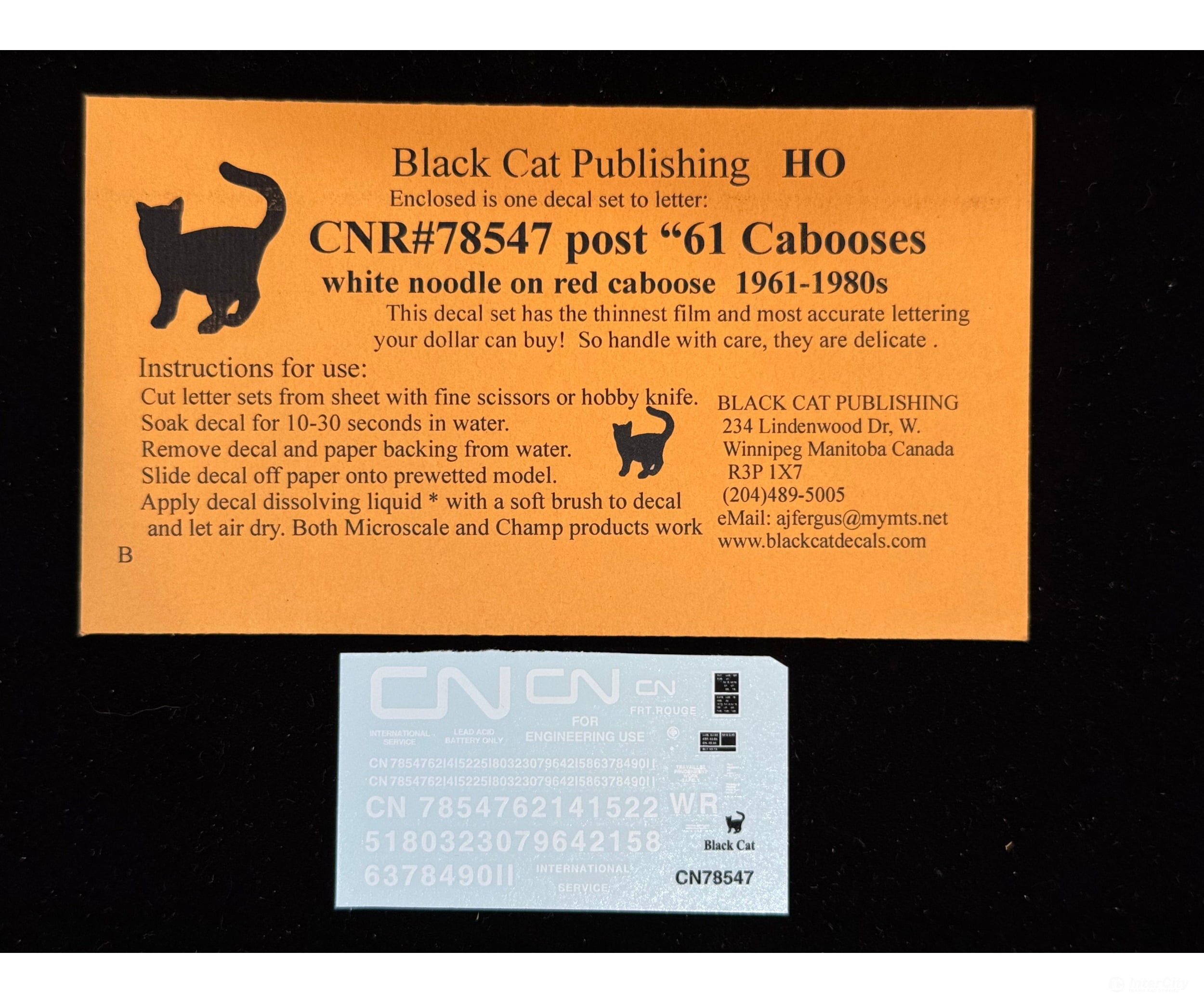 Black Cat Decals CNR78547-H HO Post 1961 Caboose White Noodle on Red Caboose 1961-1980’s - Decals