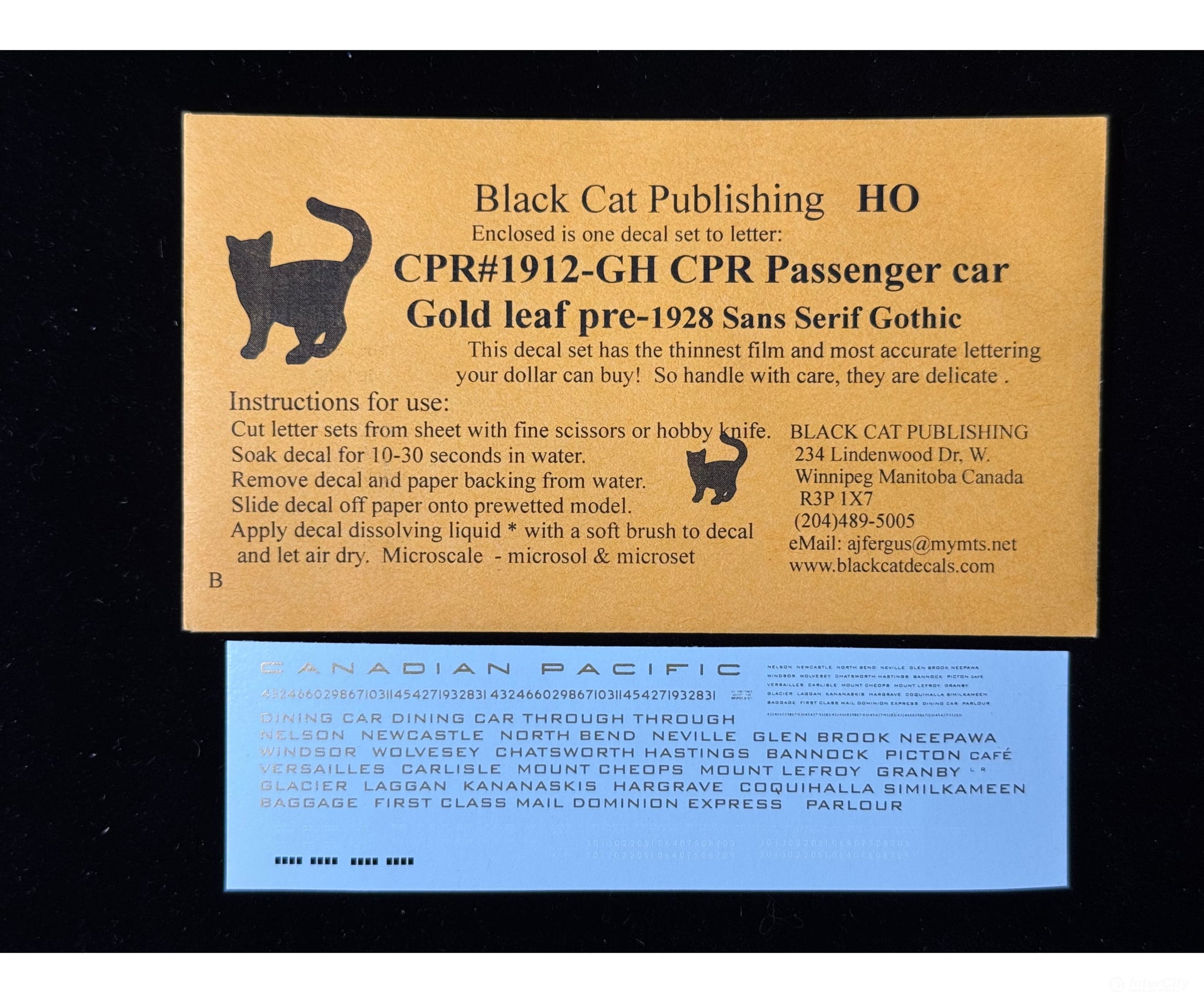 Black Cat Decals CPR1912-GH HO CPR Passenger Car Gold Leaf Pre-1928 San-Serif Gothic - Decals