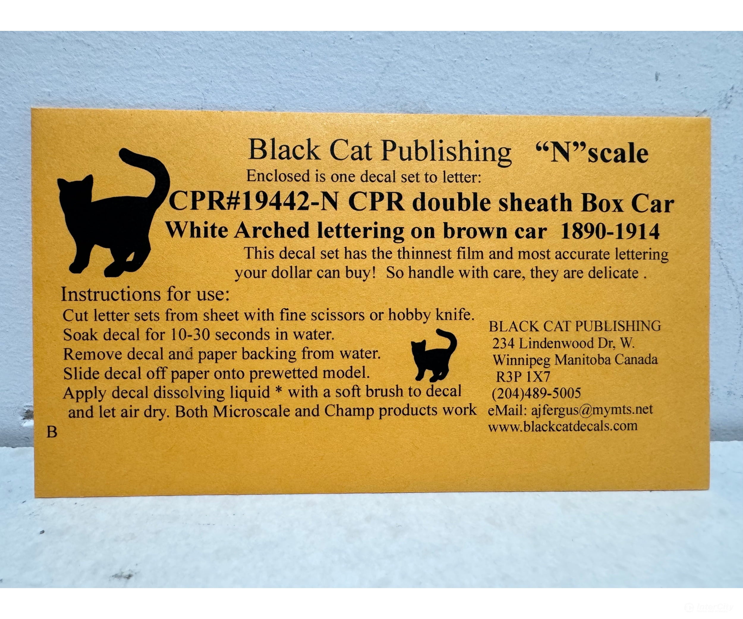 Black Cat Decals Cpr19442-N N Box Car Arched Lettering White Letters On Brown 1890-1912