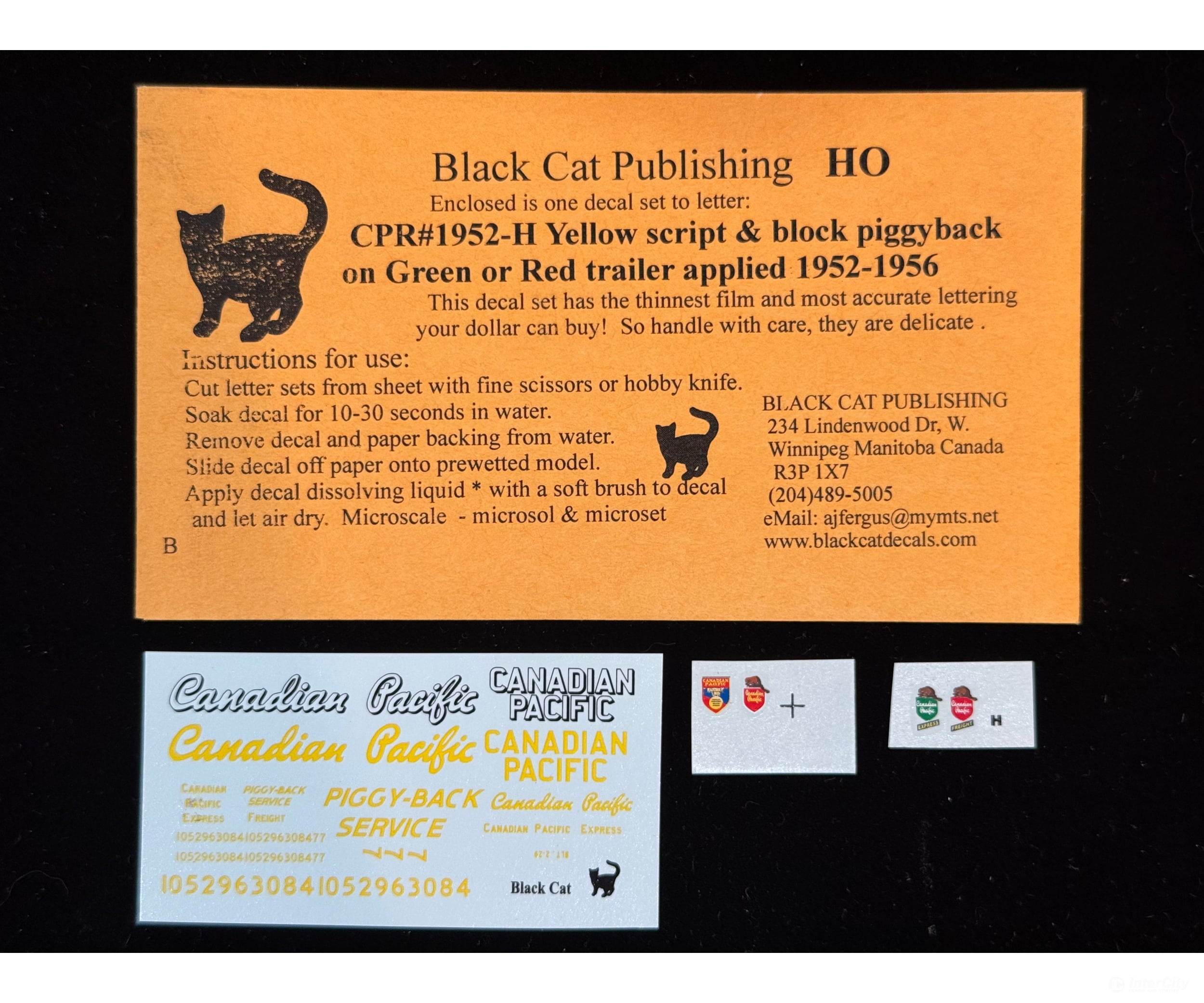 Black Cat Decals CPR1952-H HO Yellow Script & Block Piggyback on Green or Red Trailer Applied 1952-56 - Decals