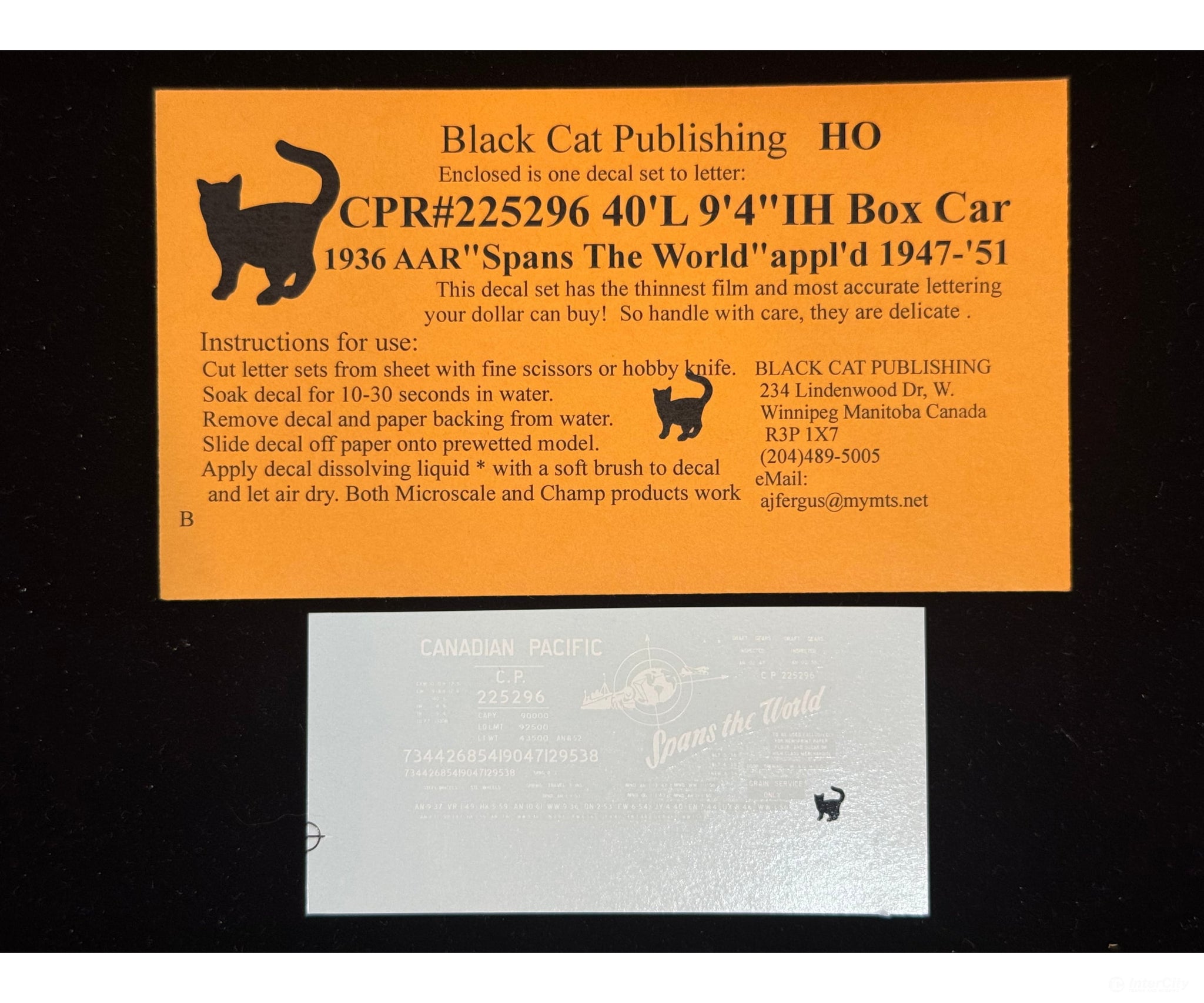 Black Cat Decals CPR225296-H HO 40’L 9’4’’ IH Box Car 1936 AAR ’Spans The World’ 1947-51 - Decals
