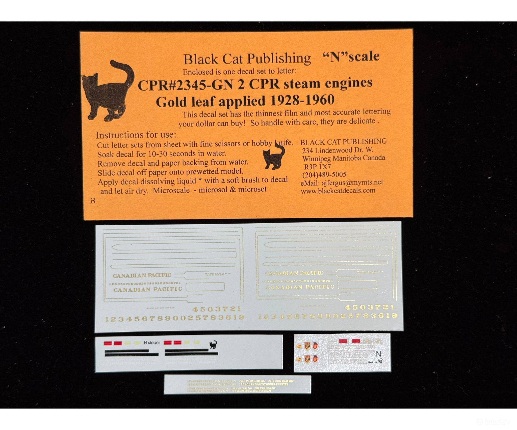 Black Cat Decals CPR2345-GN N CPR Steam Engines Gold Leaf - Set Does 2 Locos - One Large and One Small 1928-1960