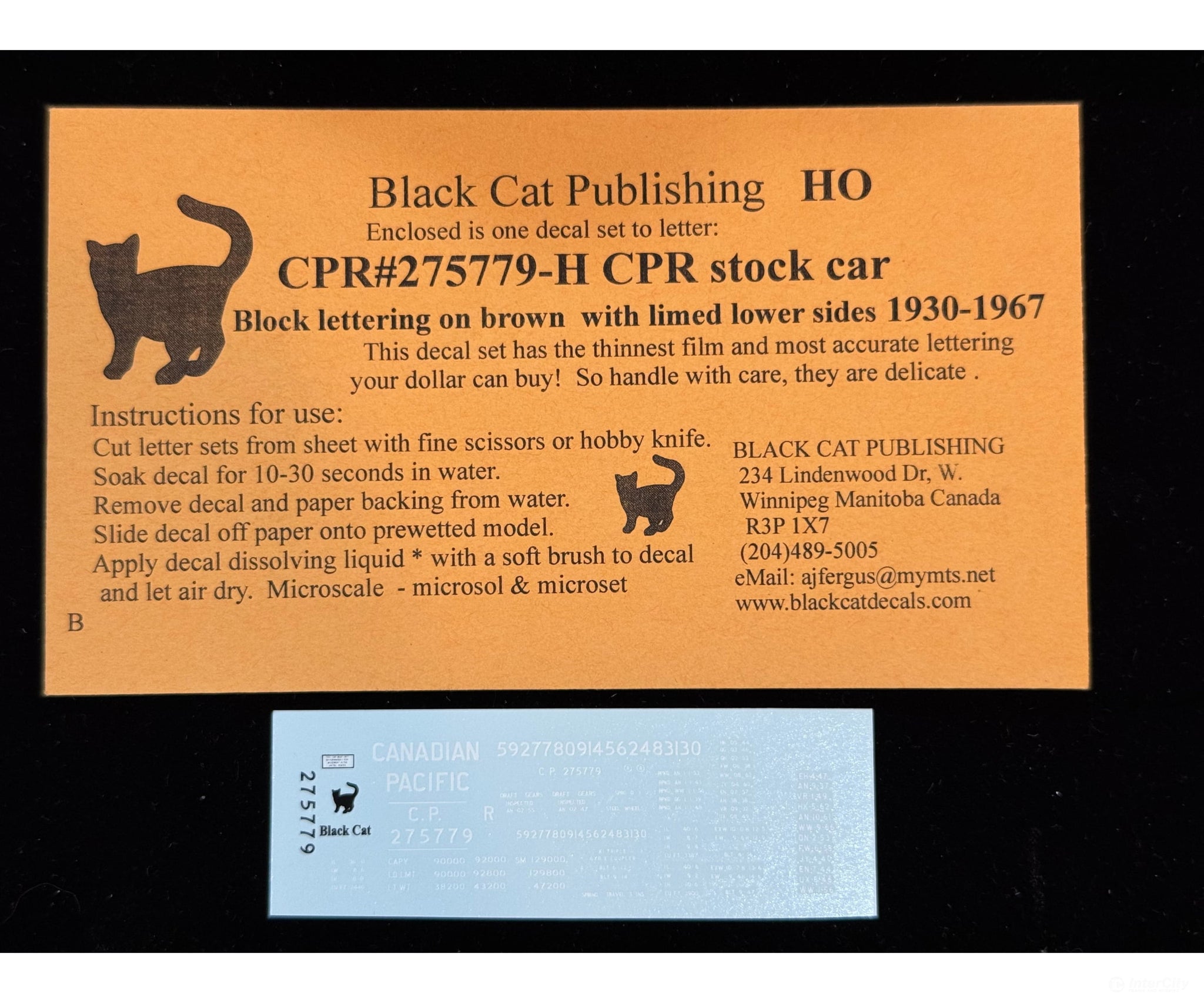 Black Cat Decals CPR275779H HO CPR Stock Car Block Lettering on Brown Lower Sides 1930-1967 - Decals