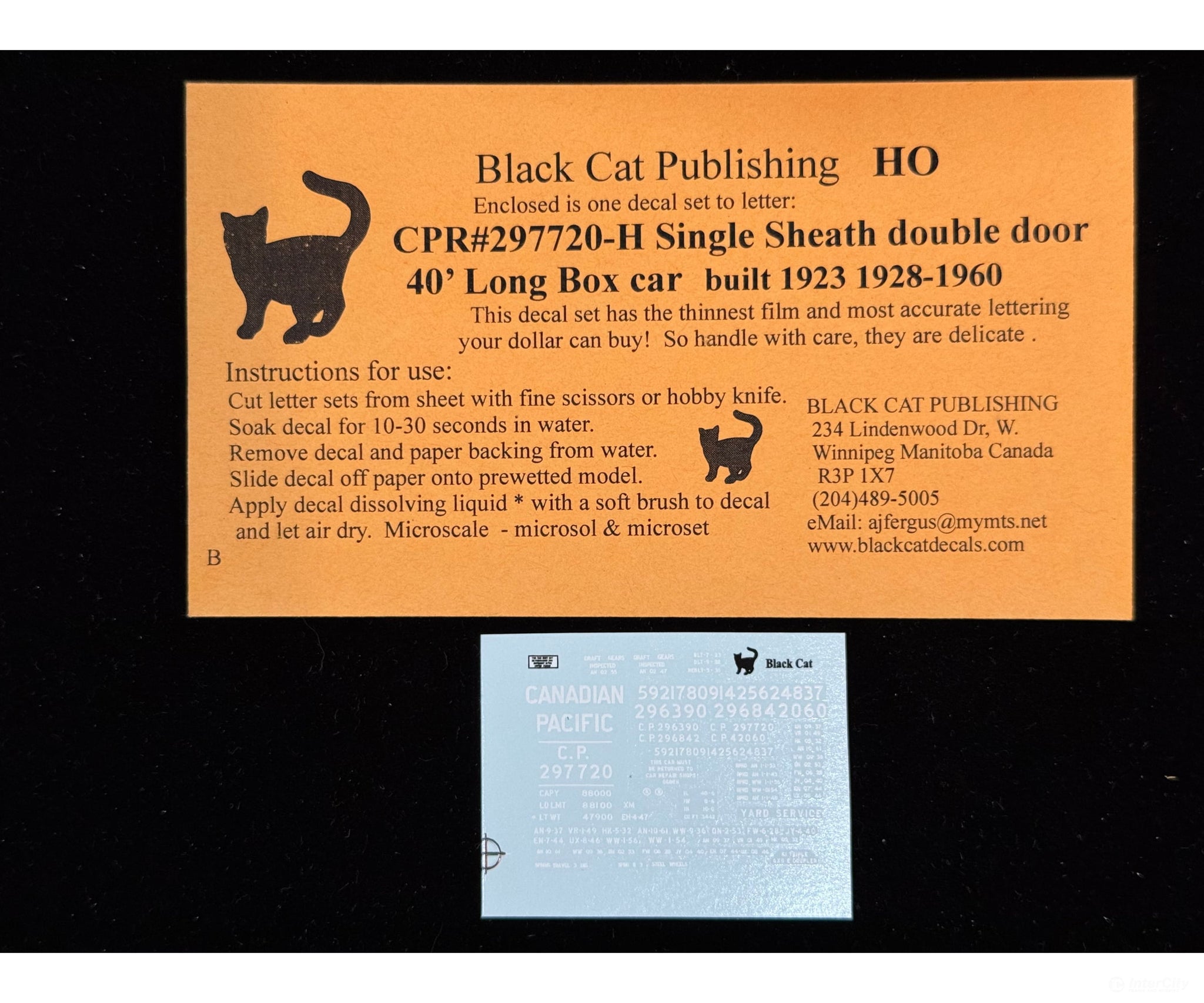 Black Cat Decals CPR297720-H HO Single Sheath Double Door 40’ Long Box Car 1928-1960 - Decals