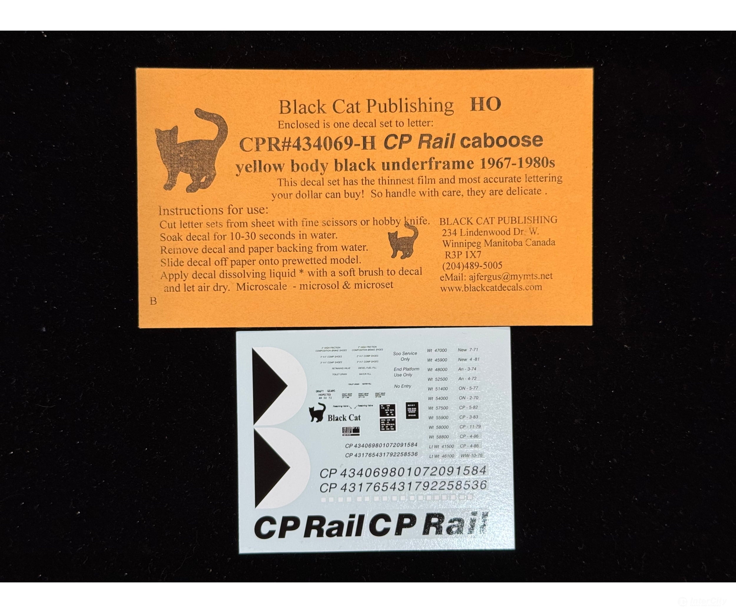 Black Cat Decals CPR434069-H HO CP Rail Caboose Yellow Body Black Underframe 1967-1980’s - Decals