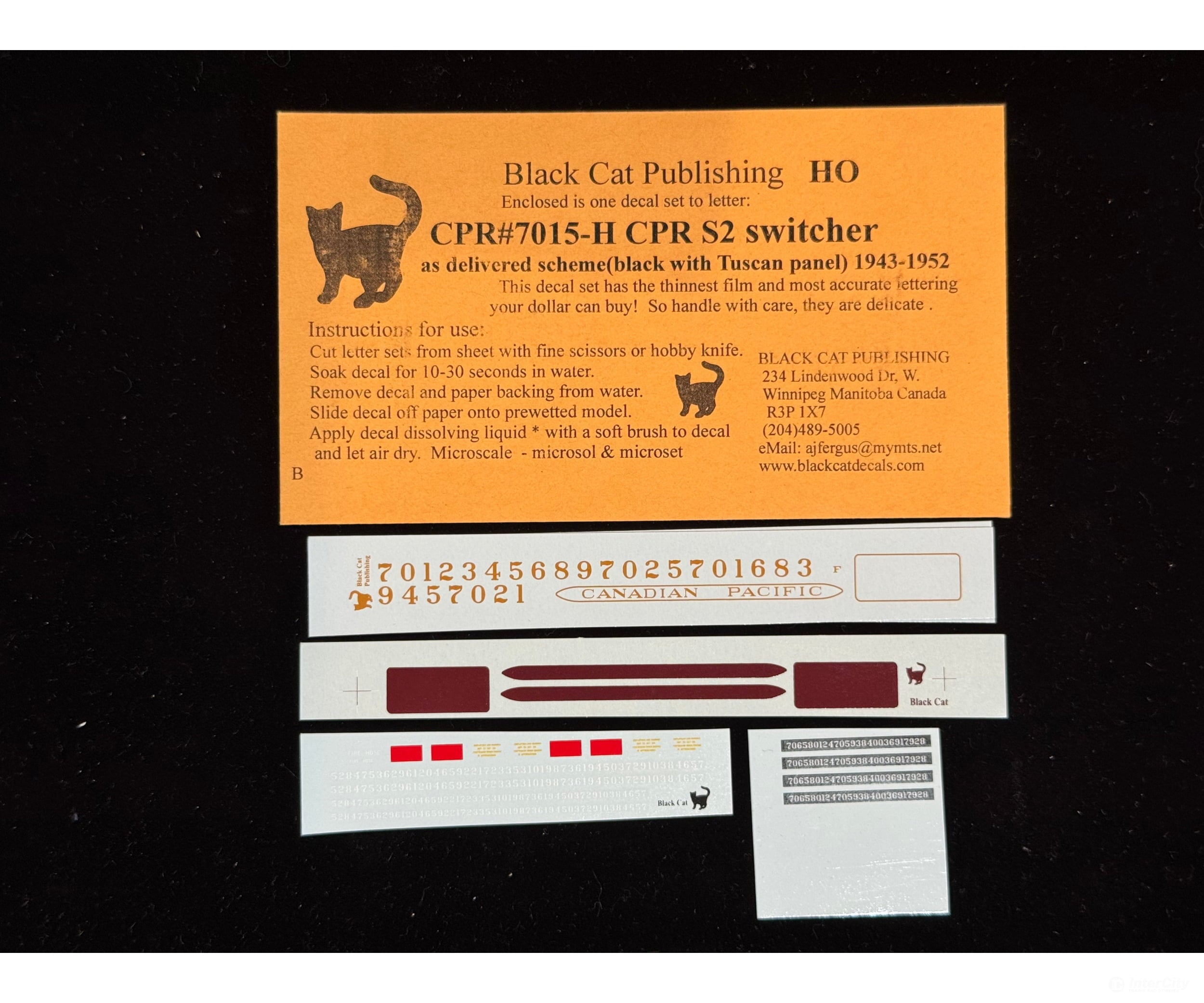 Black Cat Decals CPR7015-H HO S2 Switcher as Delivered Scheme (Black with Tuscan Panel) 1943-1952 - Decals