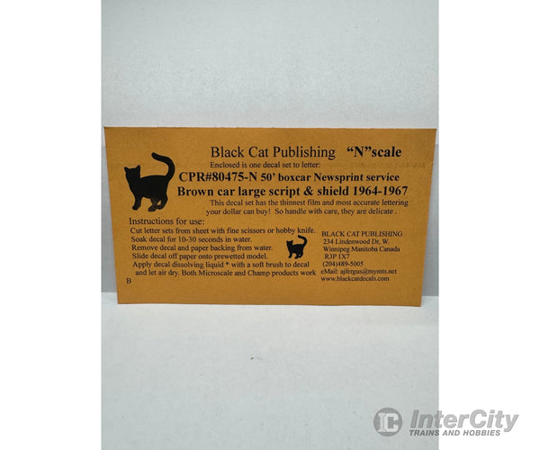 Black Cat Decals Cpr80475-N N Scale 50’ Boxcar Newsprint Service Large Script & Shield 1964-1967