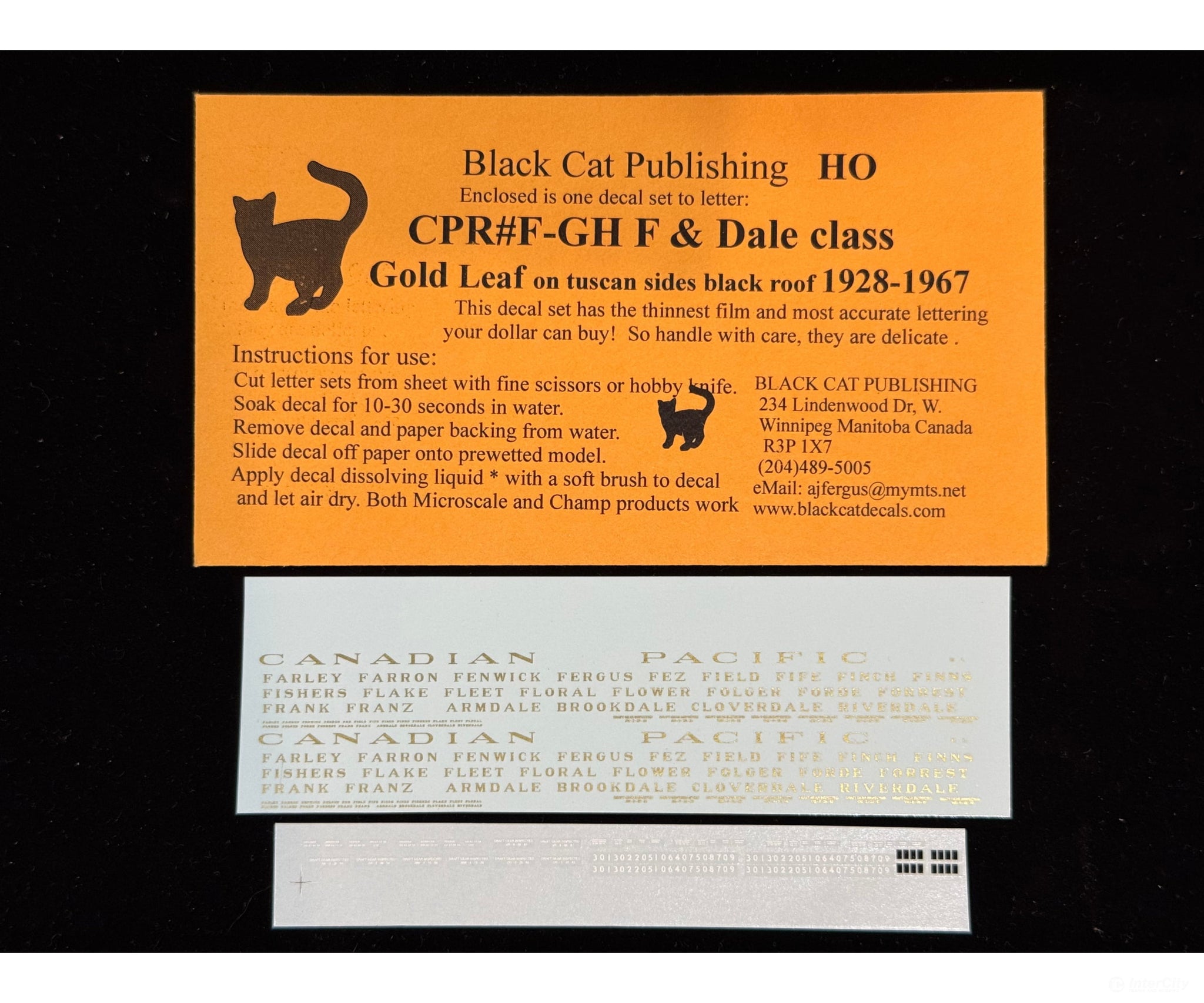 Black Cat Decals CPRF-GH HO F & Dale Class Sleepers Gold Leaf on Tuscan 1928-1960 - Decals