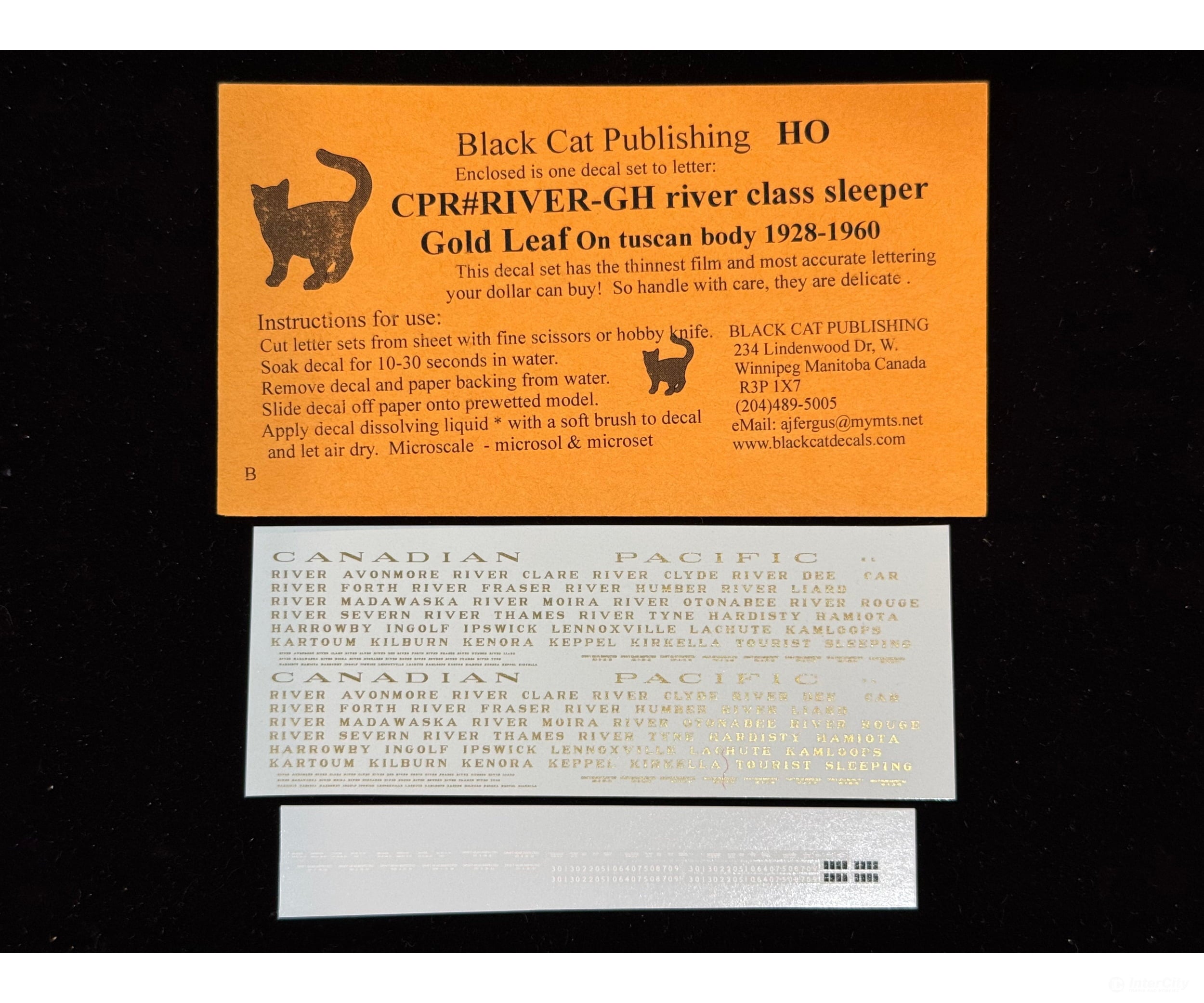 Black Cat Decals CPRRiver-GH HO River Class Sleepers Gold Leaf on Tuscan 1928-1960 - Decals