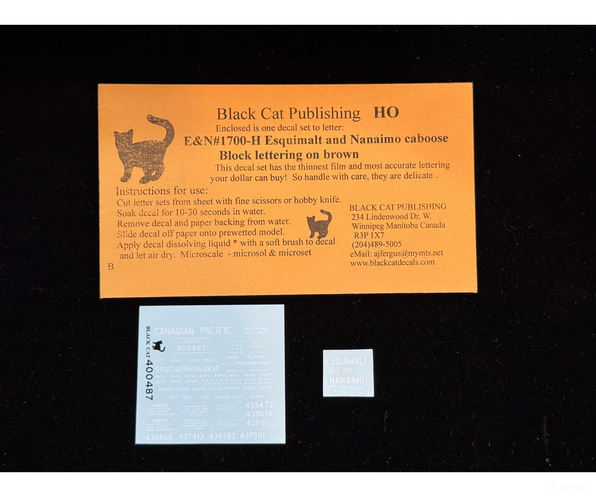 Black Cat Decals E&N1700H HO E&N Esquimalt and Nanaimo Caboose Block Lettering on Brown Decals