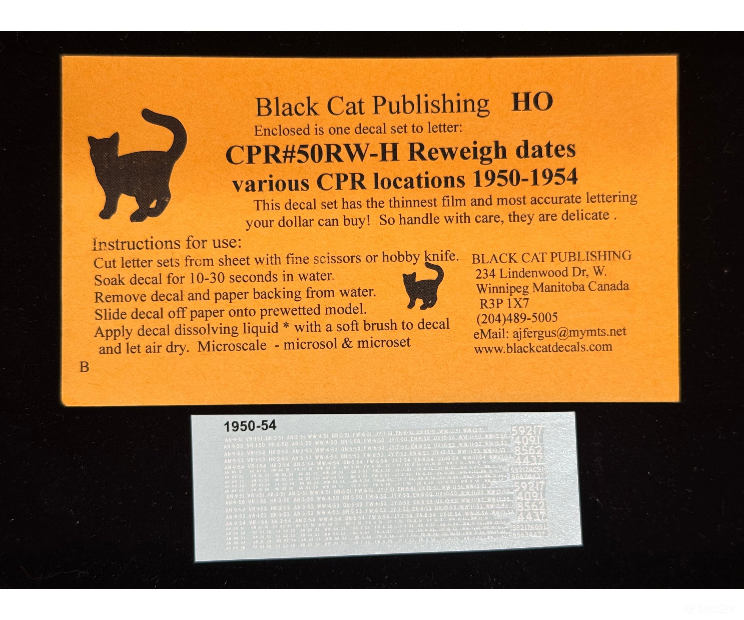 Black Cat Decals CPR50RW-H Reweigh Dates Various CPR Locations 1950-1954 - Decals