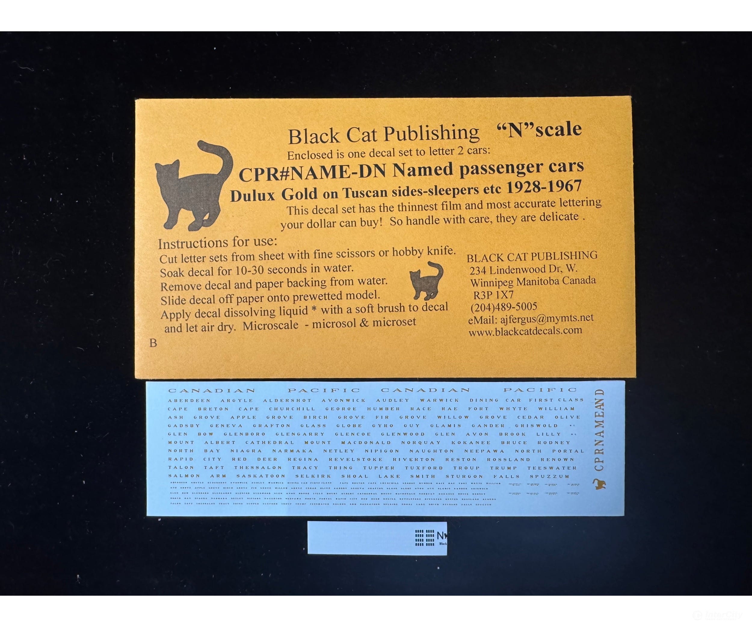 Black Cat Decals CPRName-DN N Scale Named Passenger Cars in Dulux Gold 1928-67 - Decals