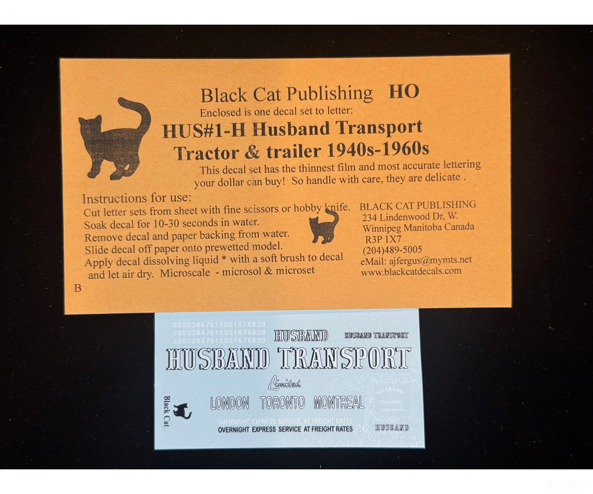 Black Cat Decals HUS1-H HO Husband Transport Tractor & Trailer 1940’s-1960’s - Decals