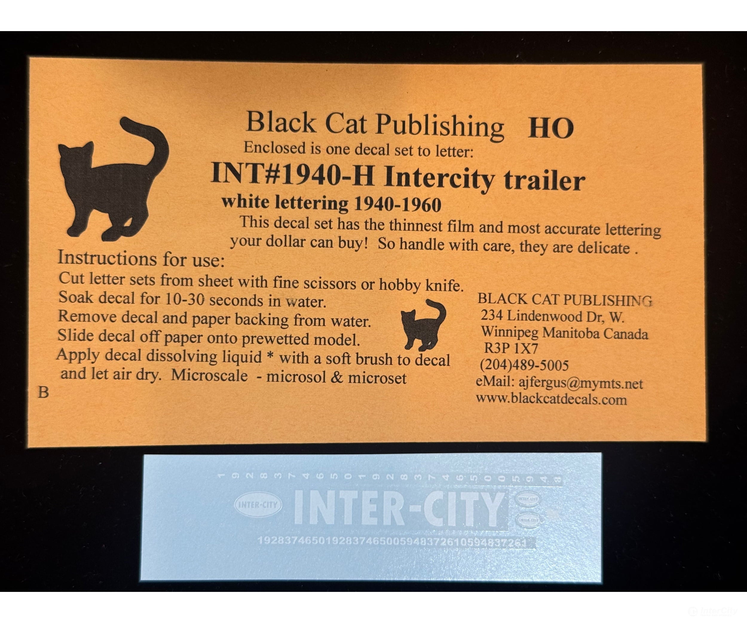 Black Cat Decals INT1940-H HO Intercity Trailer White Lettering 1940-1960 - Decals
