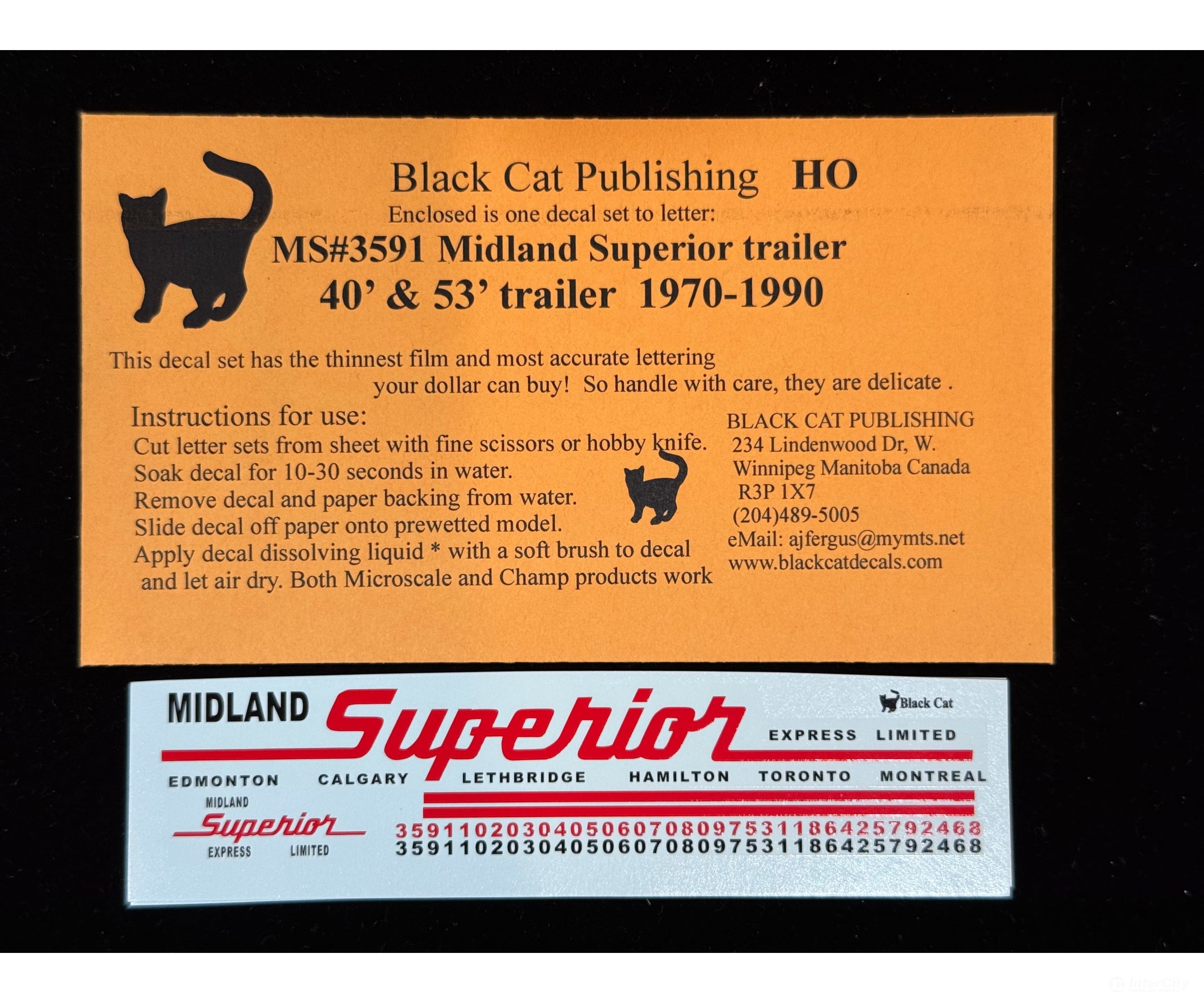 Black Cat Decals MS3591 HO Midland Superior 40’ & 53’ Trailer 1970-1990 - Decals