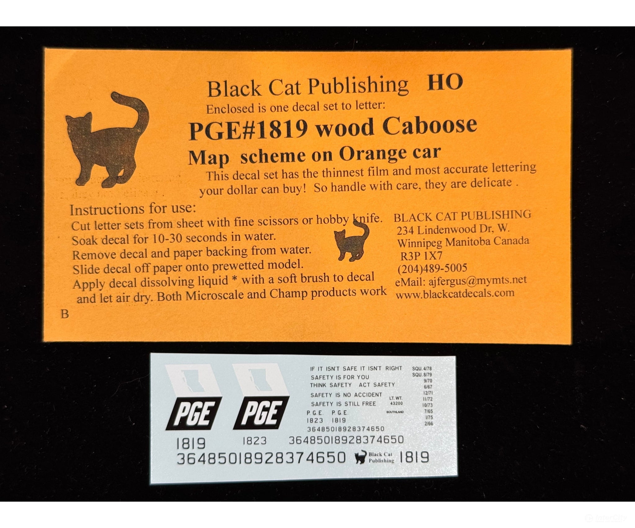 Black Cat Decals PGE1819-H HO PGE Wood Caboose Map Scheme on Orange Car - Decals