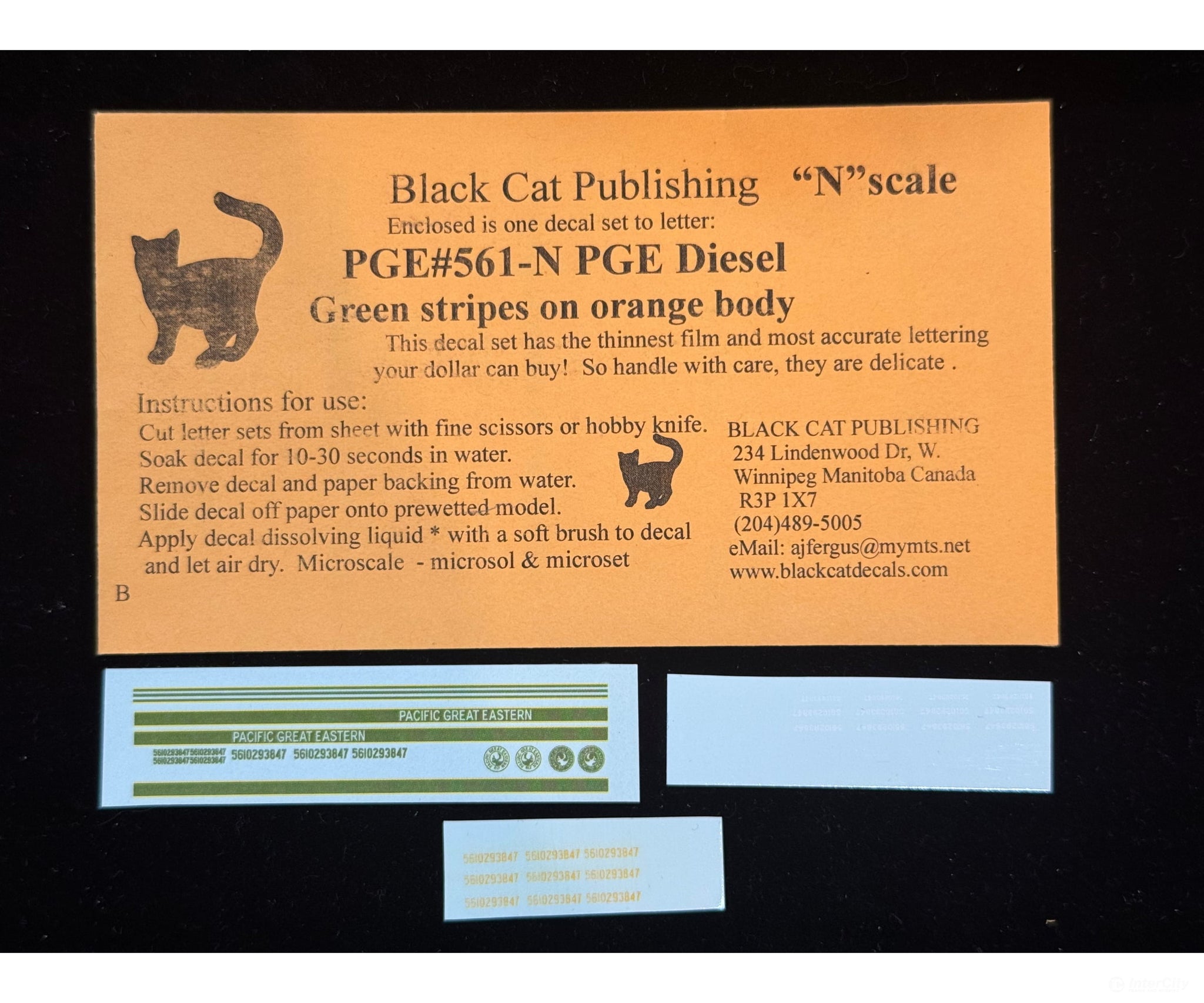 Black Cat Decals PGE561-N N PGE Diesel Green Stripes on Orange Body - Decals